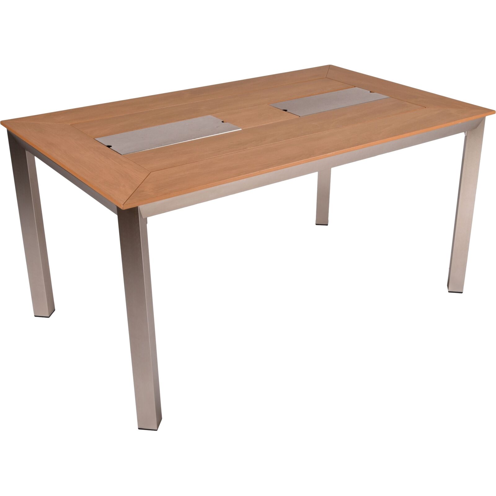 Tisch FLORENCE - grau - champagner - Teak-Optik - 2 Aluminium-Einlagen