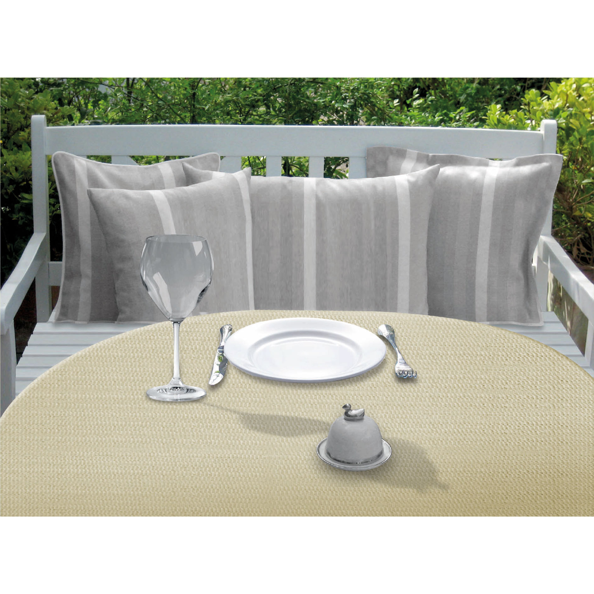Tischdecke - beige - rund - Ø 140 cm 
