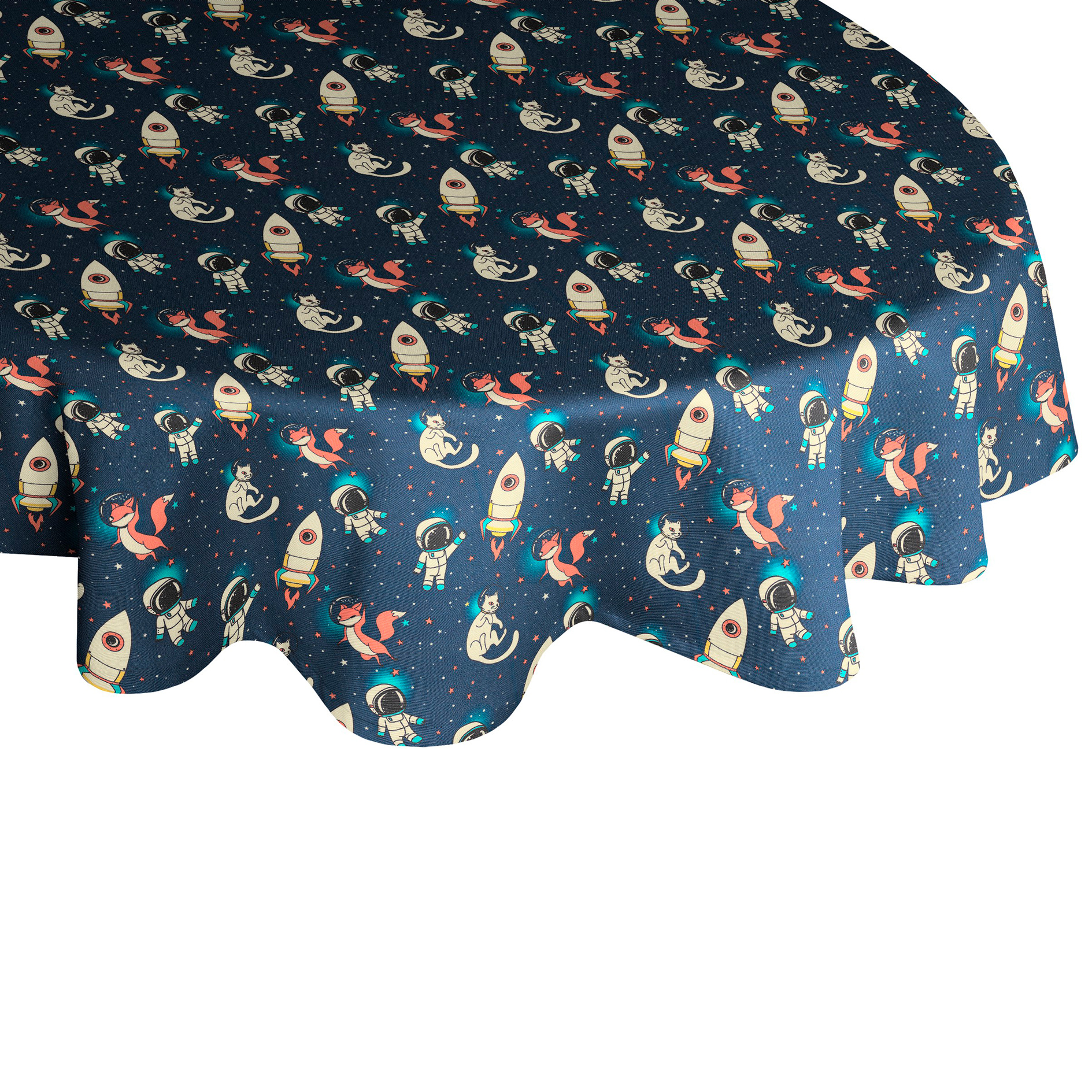 Tischdecke mit Umschlagsaum SPACE - blau - rund - 145x145 cm