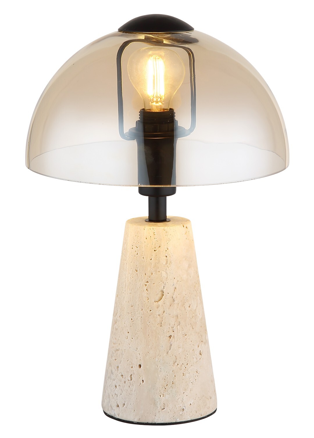Tischleuchte - grau-amber - Travertin-Stein - Ø 20 cm