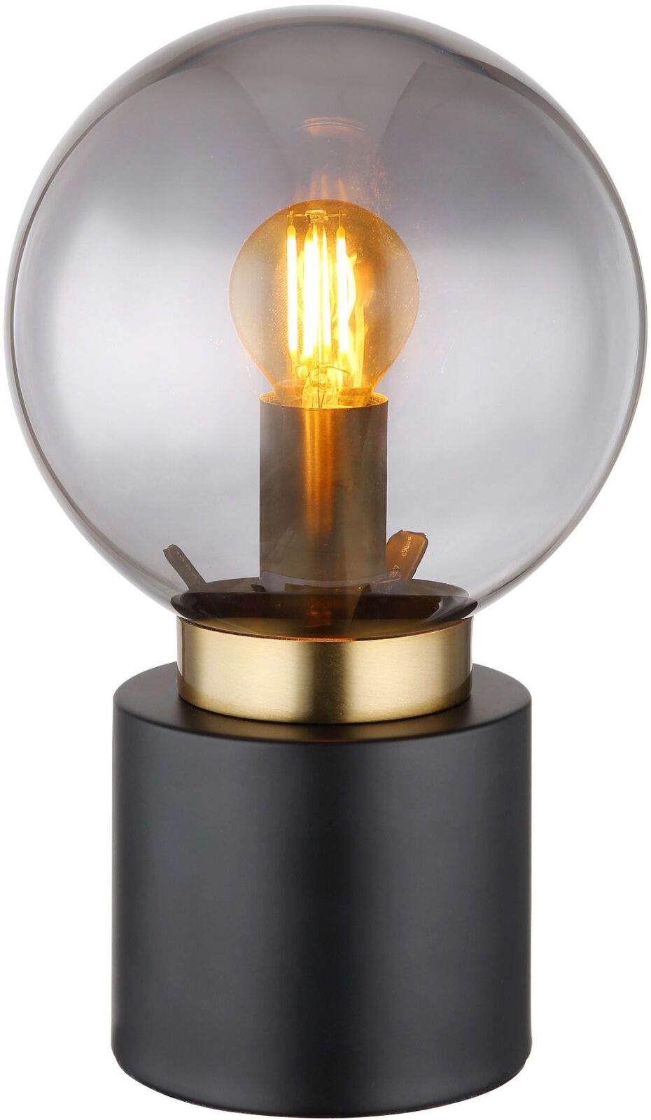 Tischleuchte- schwarz-goldfarben-rauchfarben - 24,5 cm