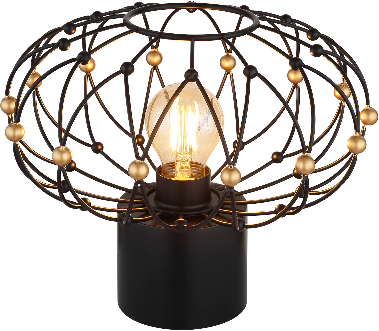 Tischleuchte - schwarz matt - goldfarben - Metallgeflecht - Ø 28 cm