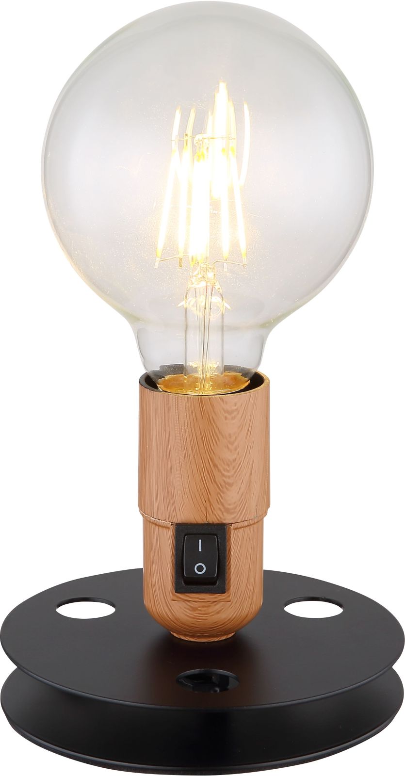 Tischleuchte - schwarz matt - Holzoptik - Ø 12 cm