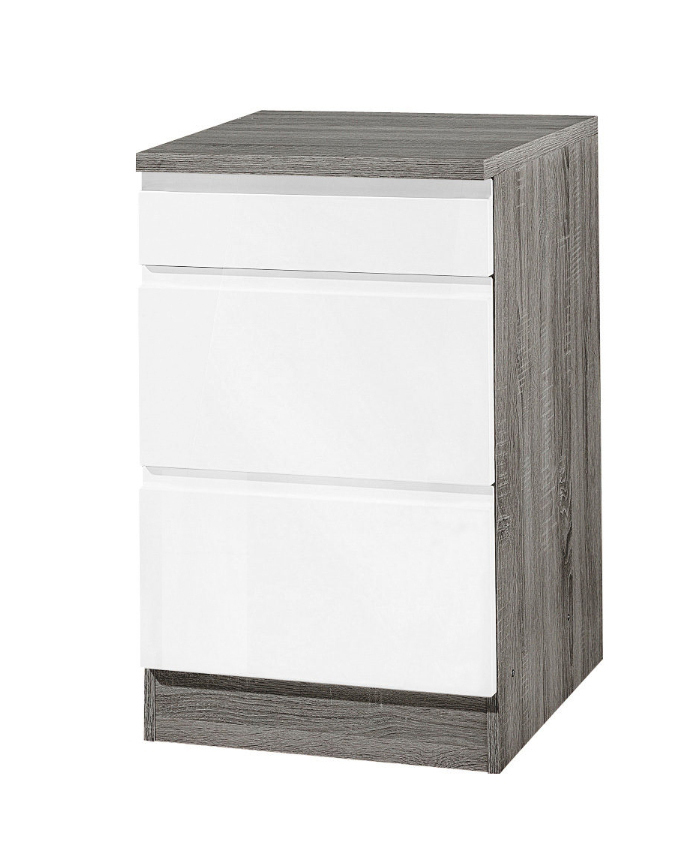 Topfschrank WIEN - weiß Hochglanz - Eiche Vintage - 50 cm
