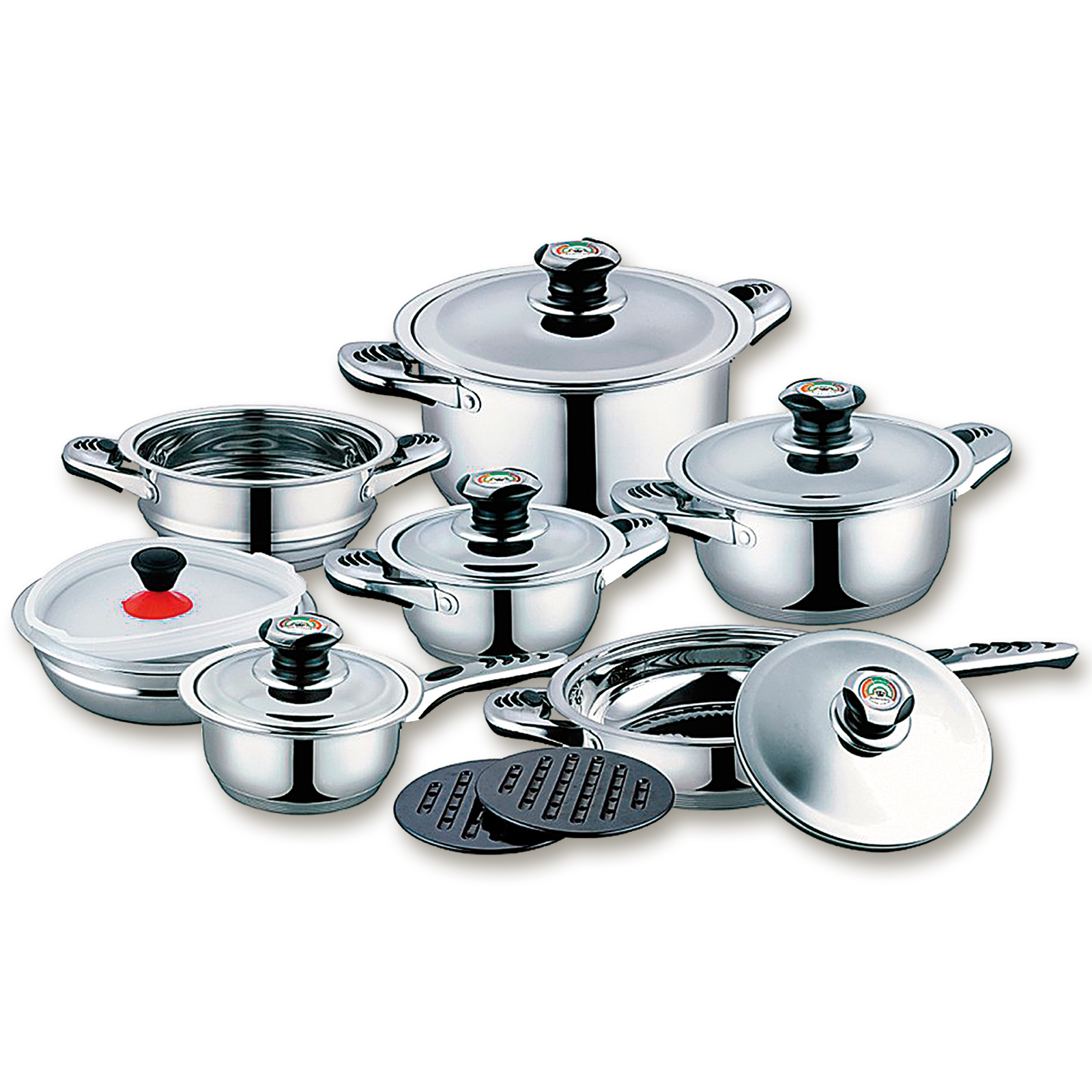 Topfset - Edelstahl - 16-teilig - Metalldeckel