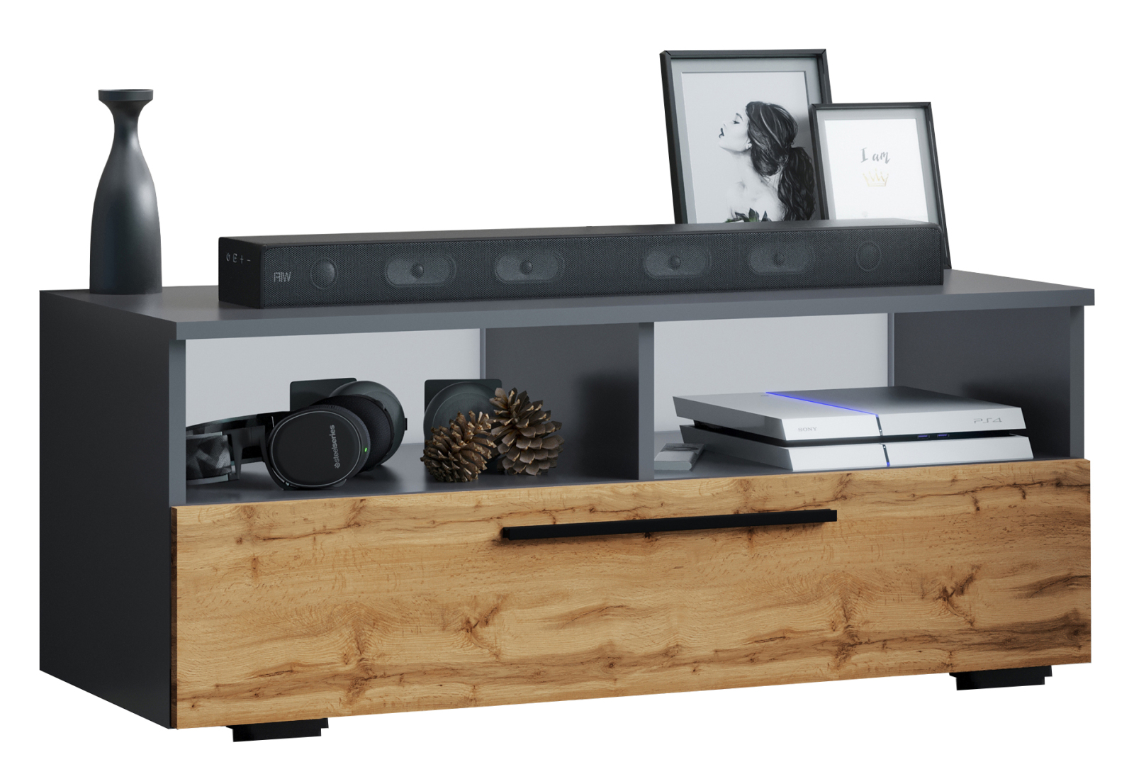 TV-Lowboard ARILA L - Honig Eiche - anthrazit - 95 cm