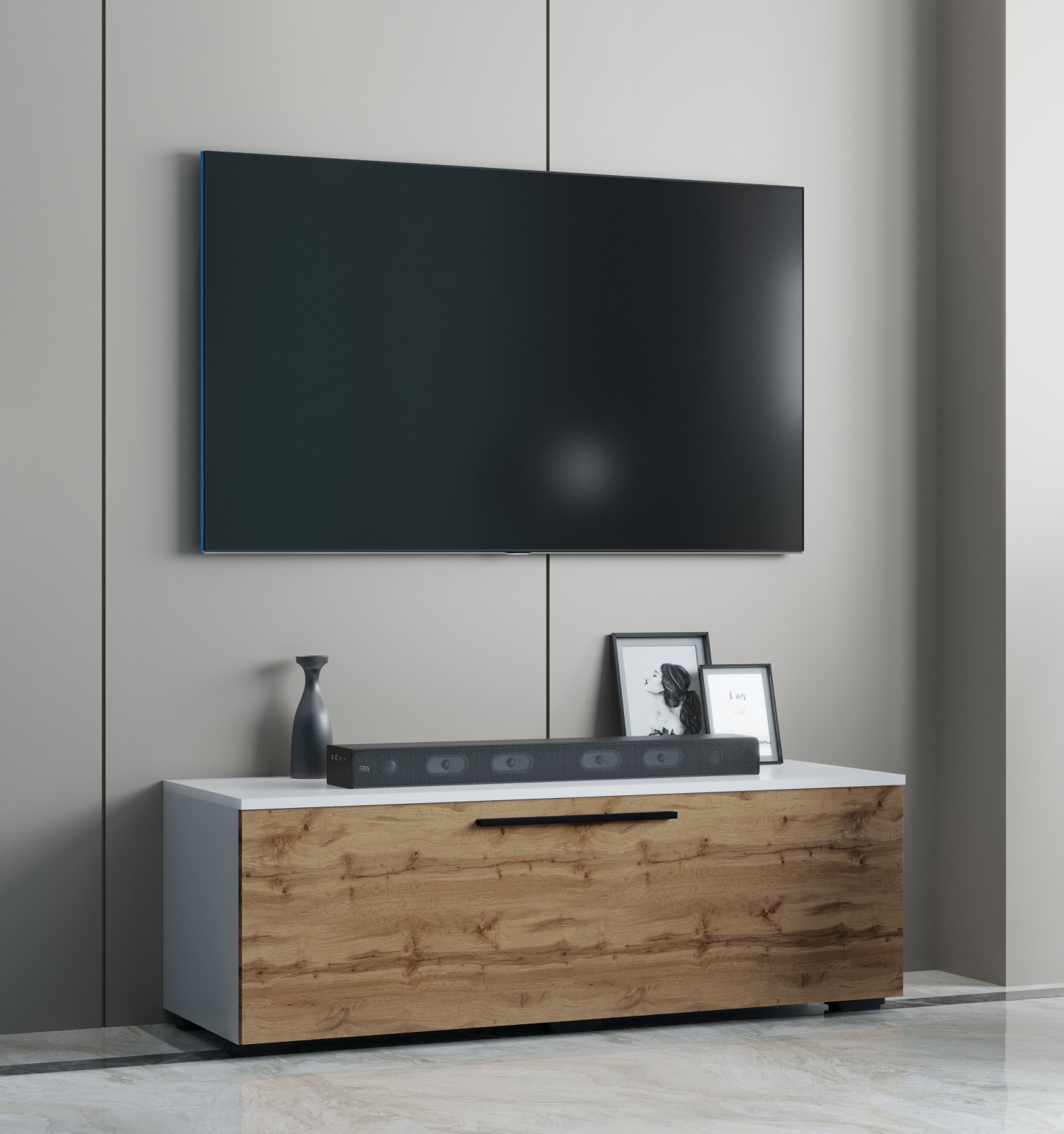 TV-Lowboard ARILA M - Honig Eiche - weiß - 115 cm