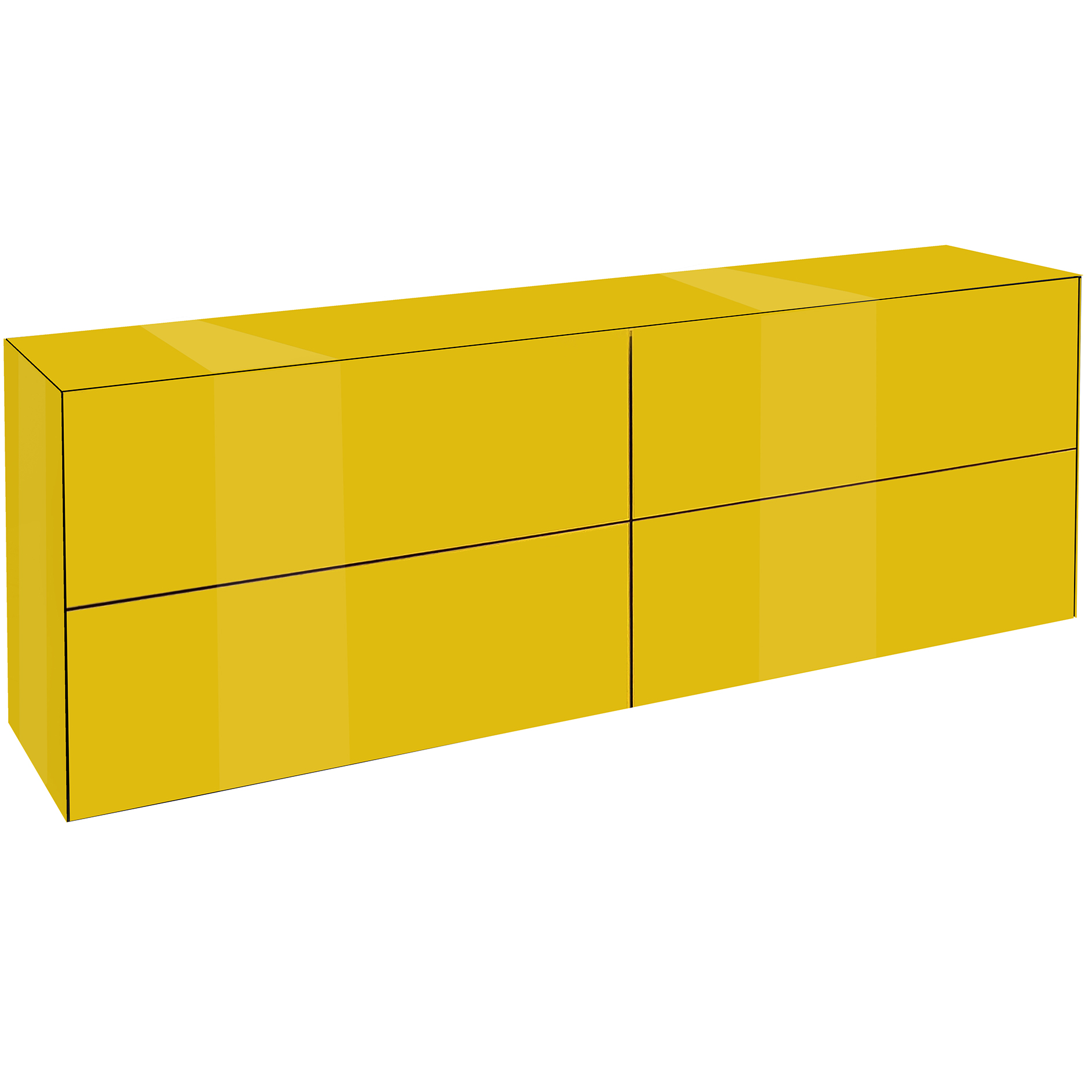TV-Lowboard - goldgelb - mit Glas - 2 Schubkästen - 2 Klappen
