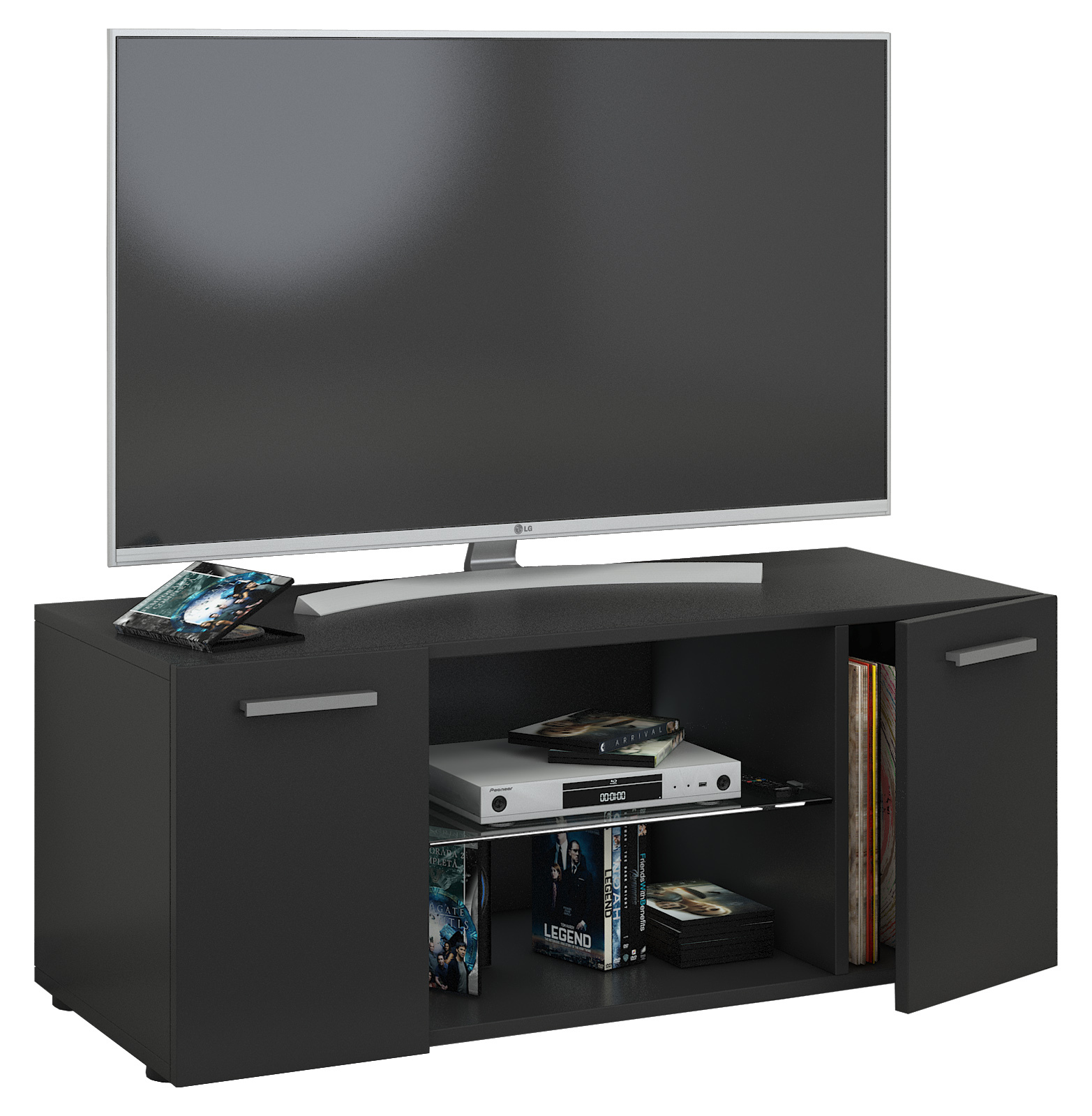 TV-Lowboard LOWINA - schwarz - 2 Türen - 95 cm breit