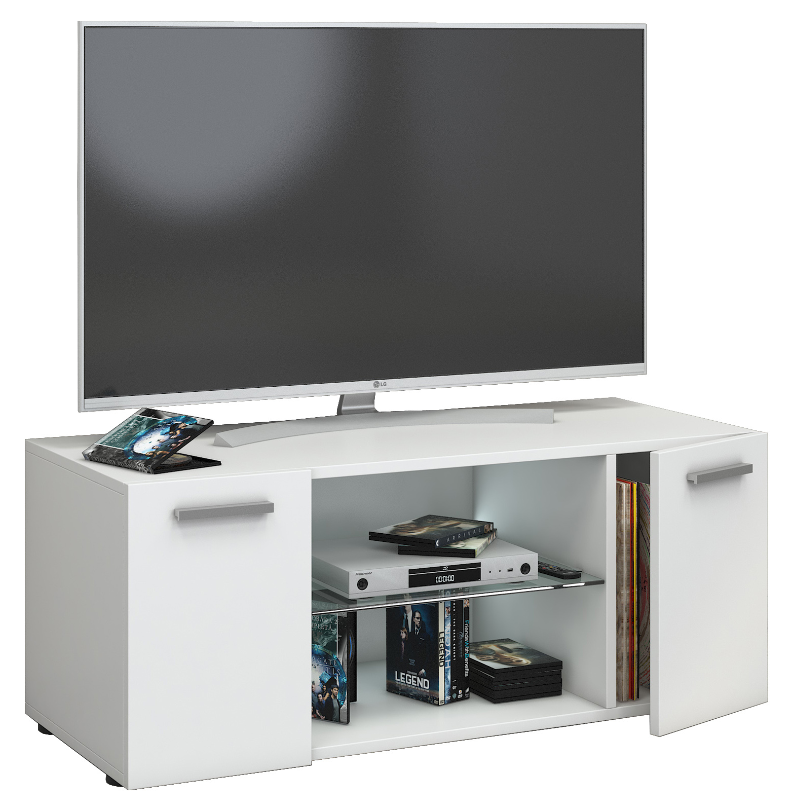 TV-Lowboard LOWINA - weiß - 2 Türen - 95 cm breit