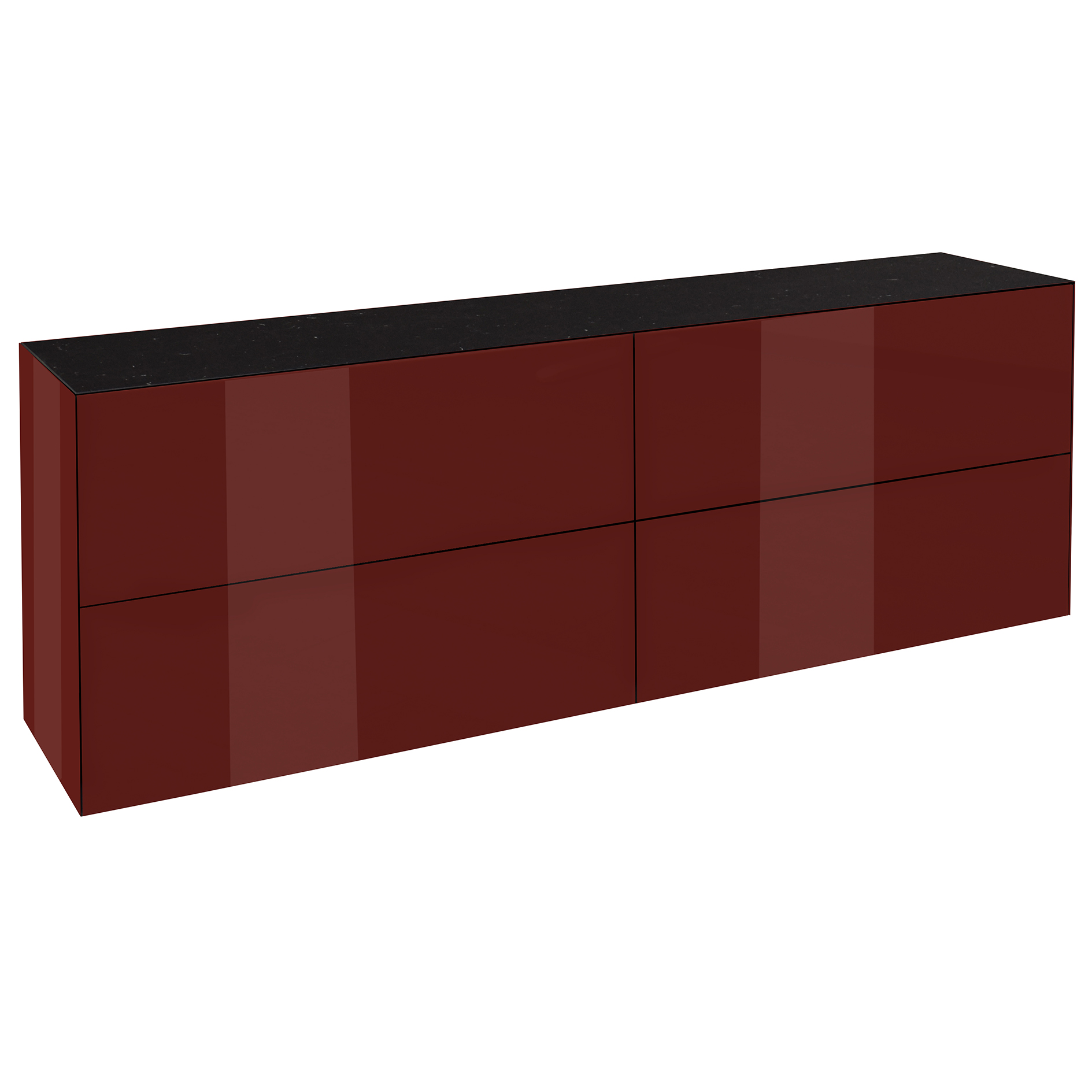 TV-Lowboard mit Wendeplatte - bordeauxrot - Keramikoptik - Glasfront