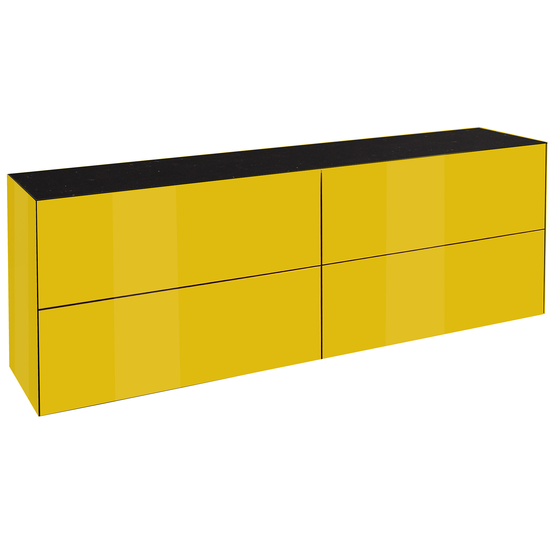 TV-Lowboard mit Wendeplatte - goldgelb - Keramikoptik - Glasfront