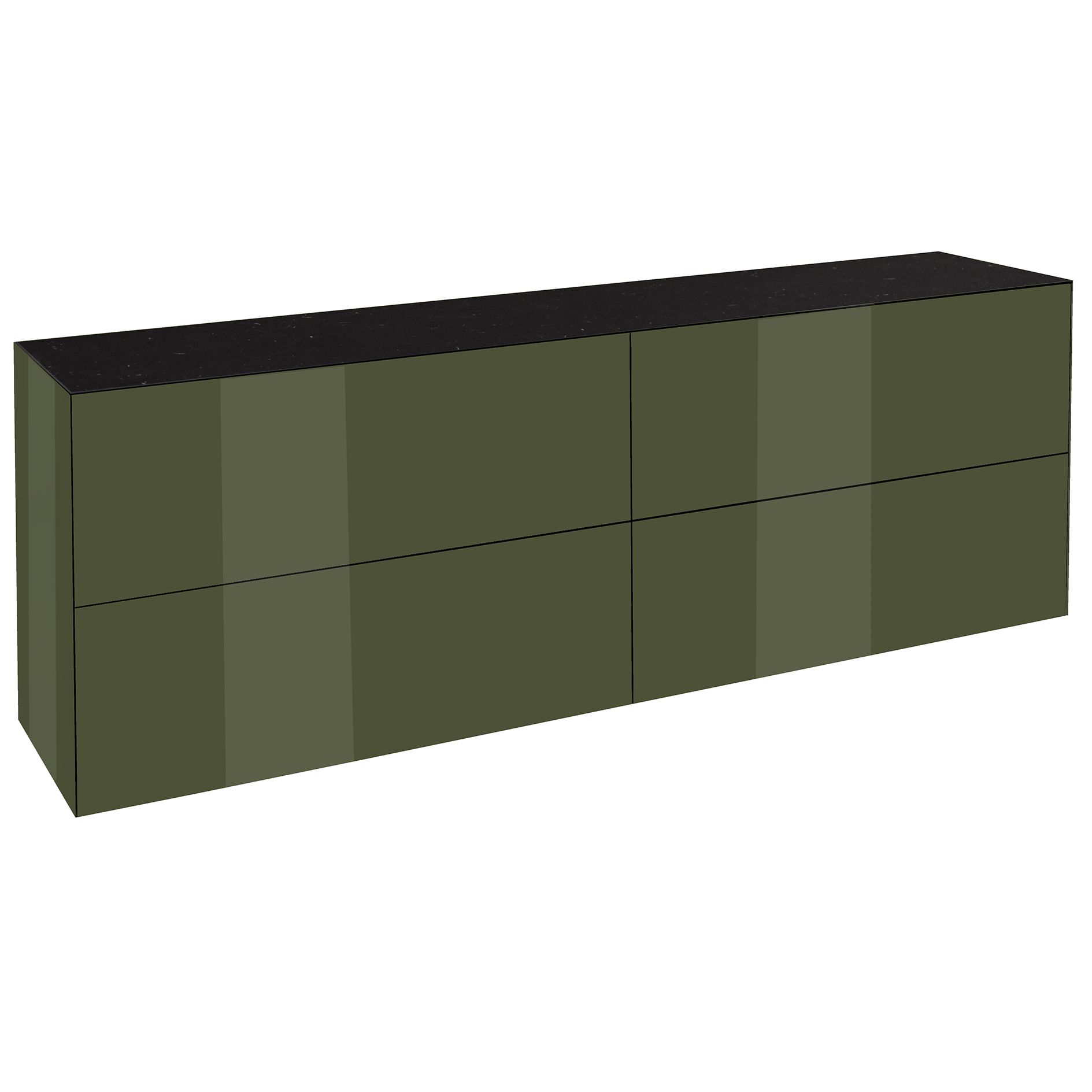TV-Lowboard mit Wendeplatte - olivgrün - Keramikoptik - Glasfront