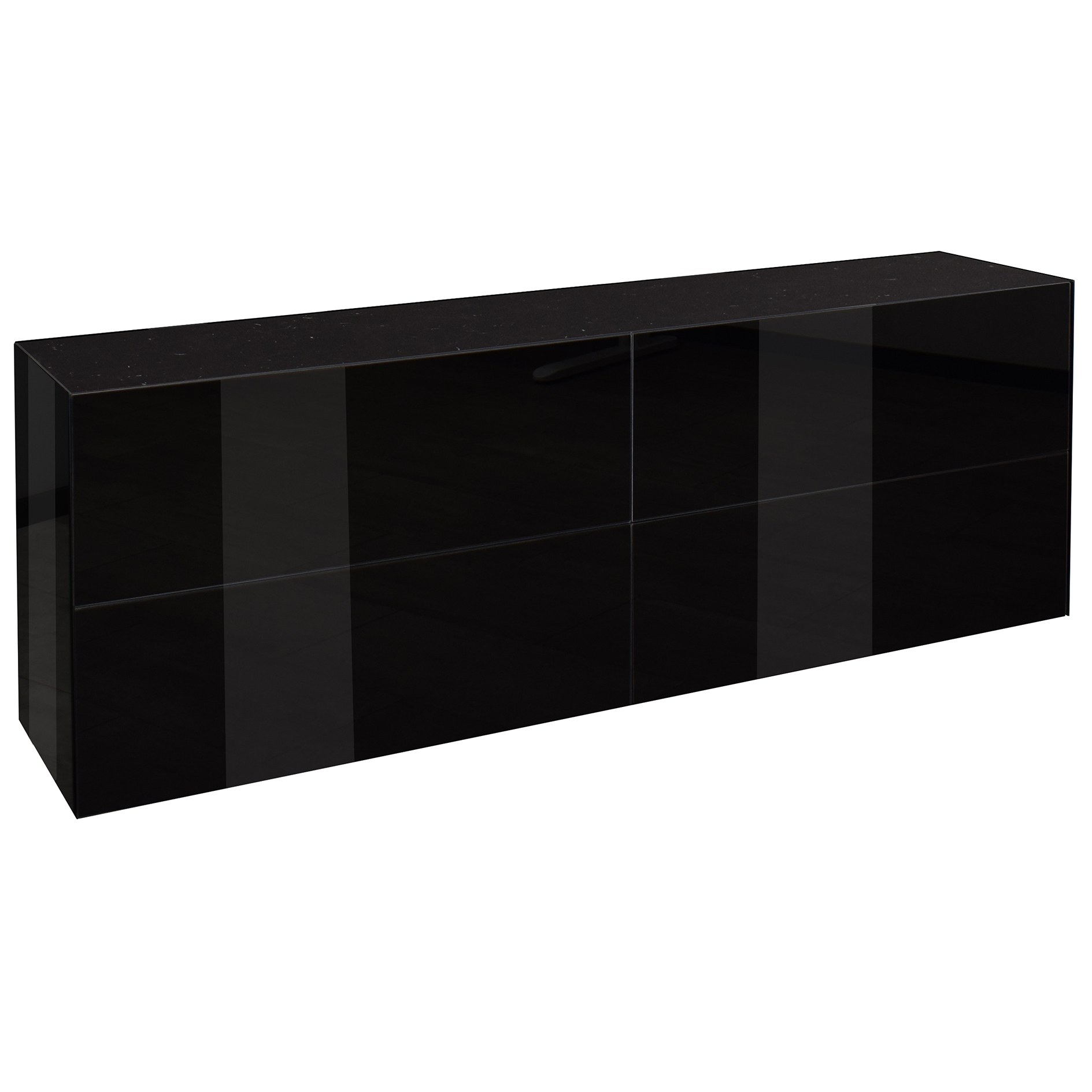 TV-Lowboard mit Wendeplatte - schwarz - Keramikoptik - Glasfront