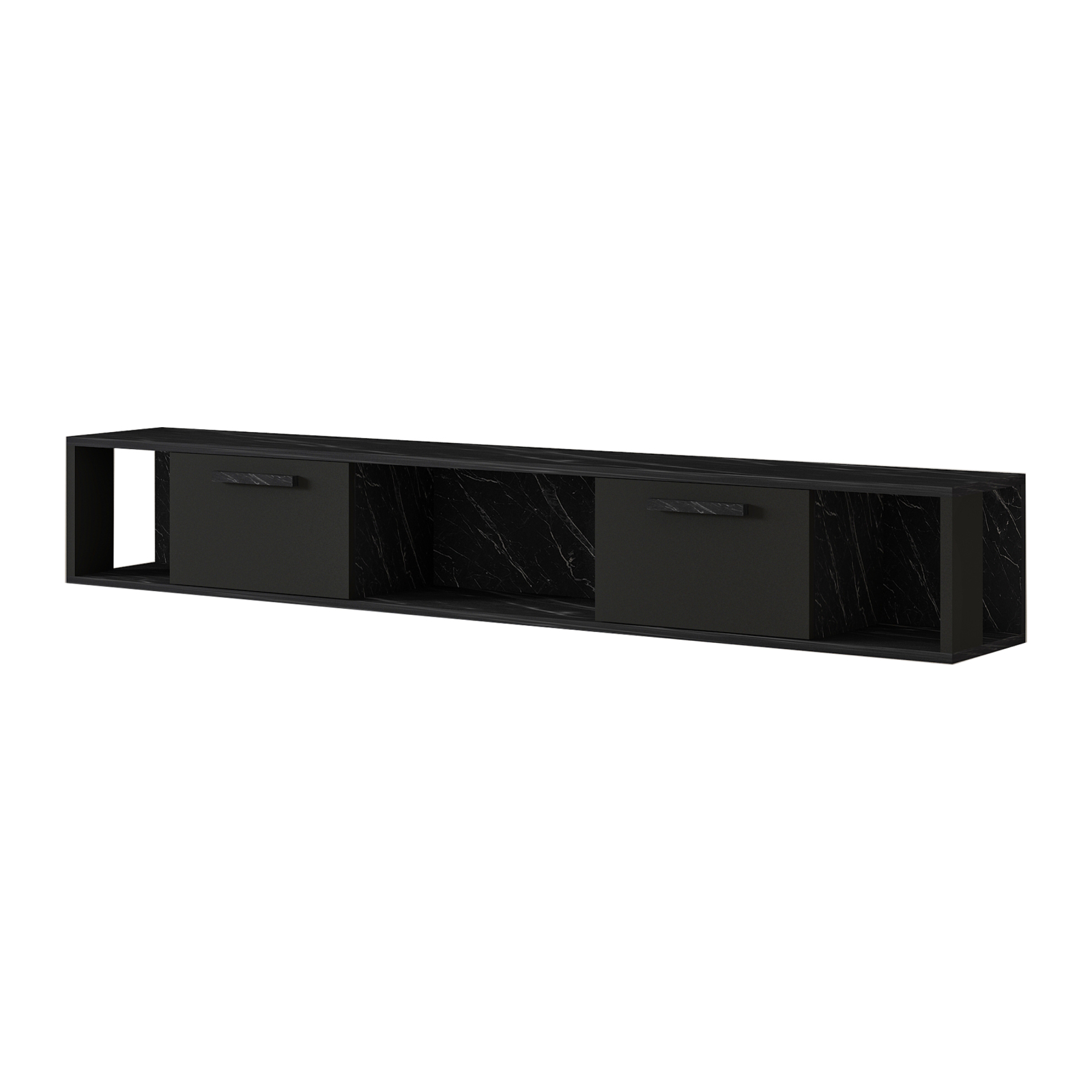 TV-Lowboard - schwarz - Marmoroptik - hängend - 160 cm