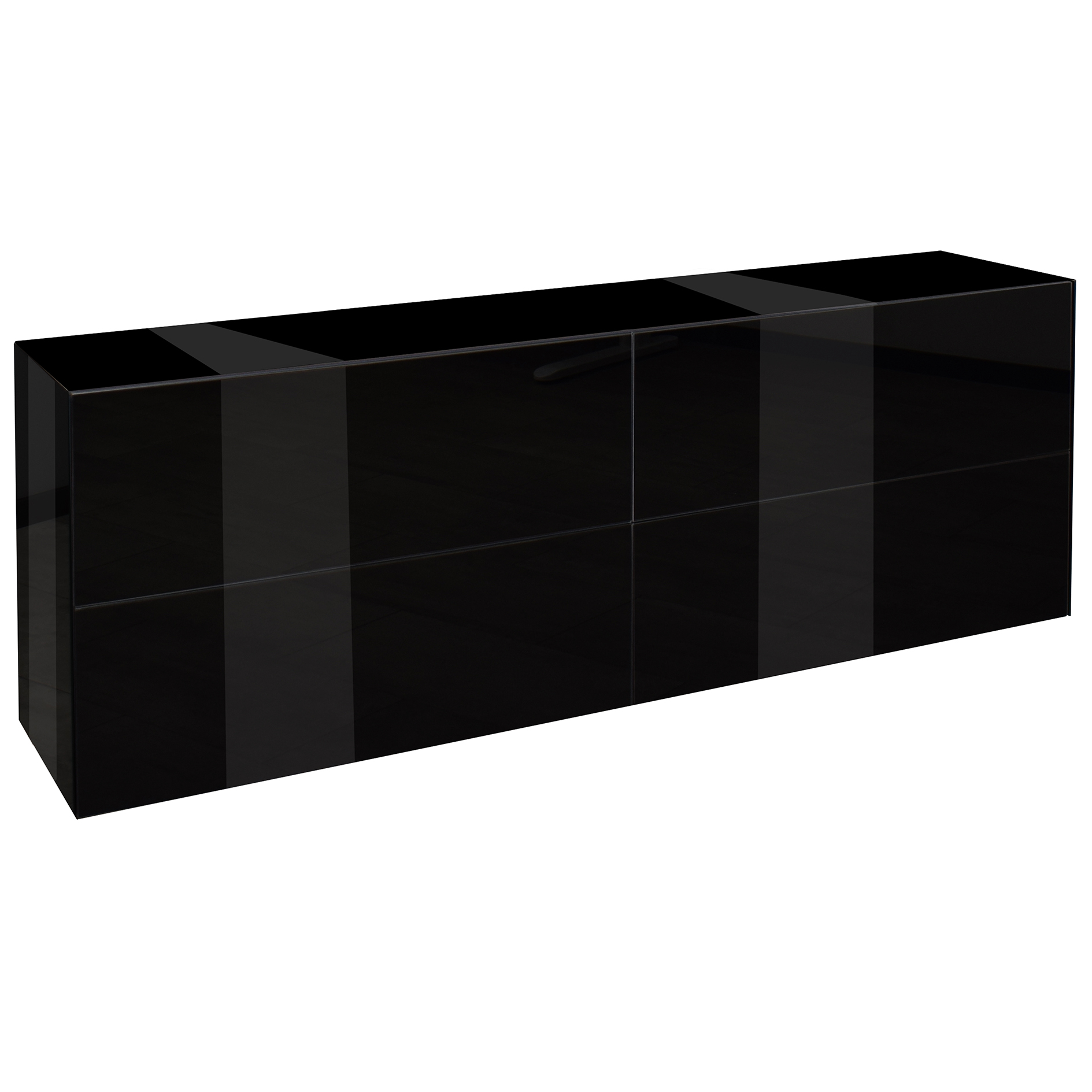 TV-Lowboard - schwarz - mit Glas - 2 Schubkästen - 2 Klappen