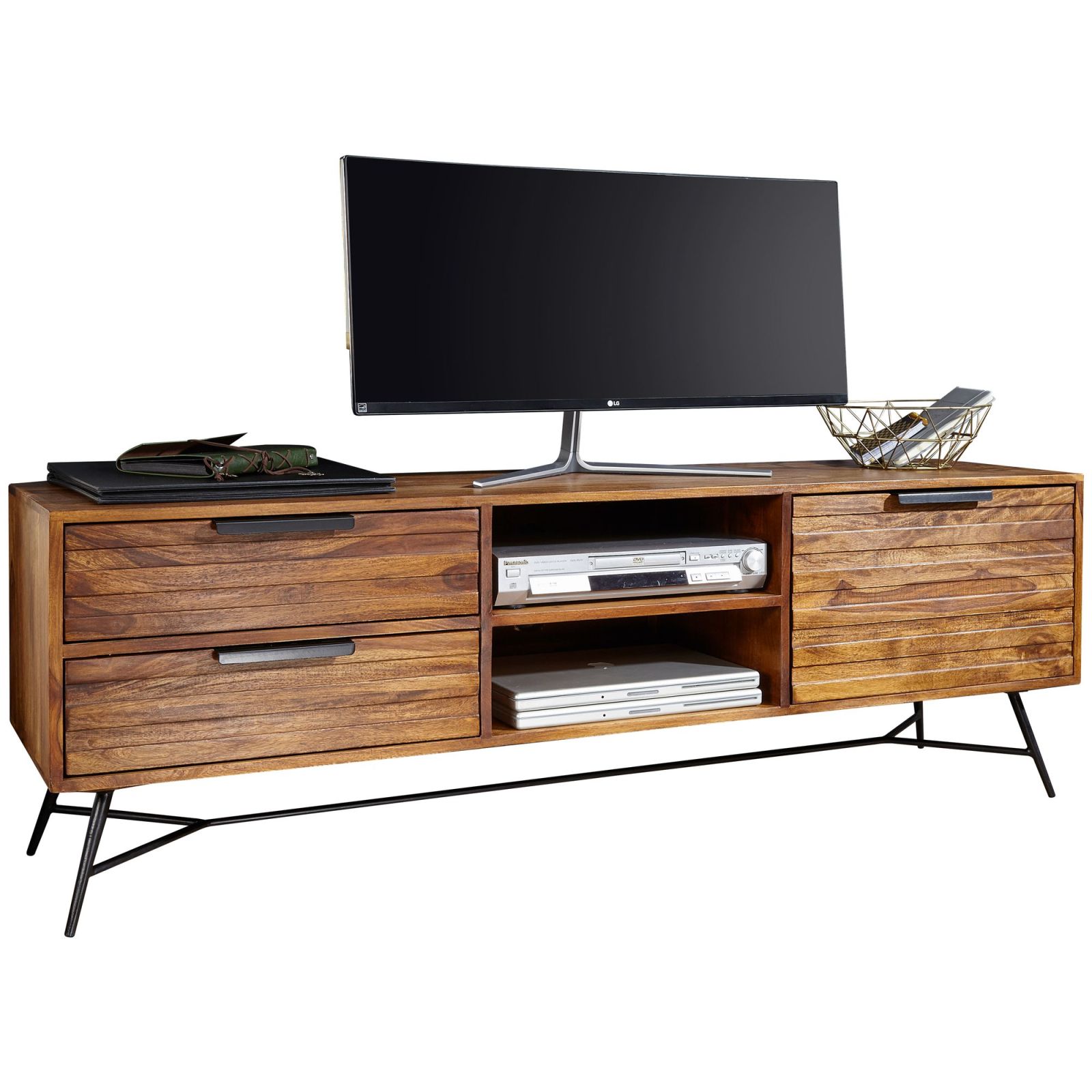 TV-Lowboard - Sheesham massiv - Füße schwarz - 160 cm breit