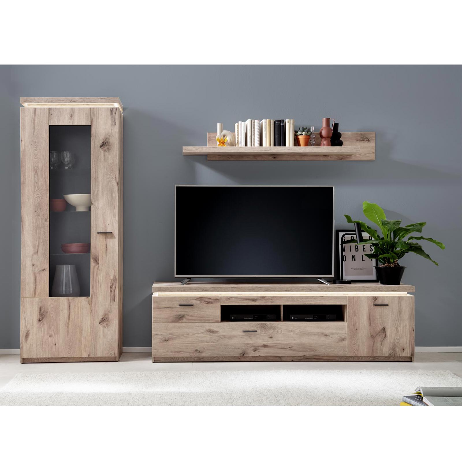 TV-Lowboard - Viking Oak - LED-Beleuchtung - 196 cm