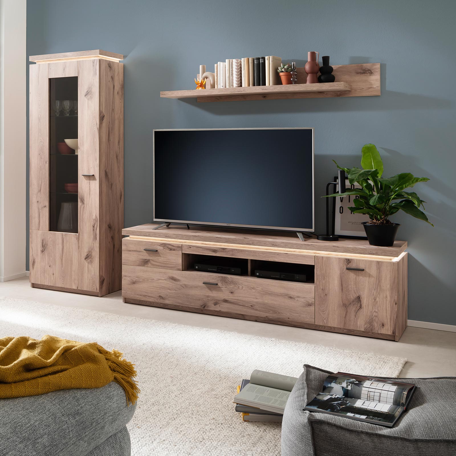 TV-Lowboard - Viking Oak - LED-Beleuchtung - 196 cm