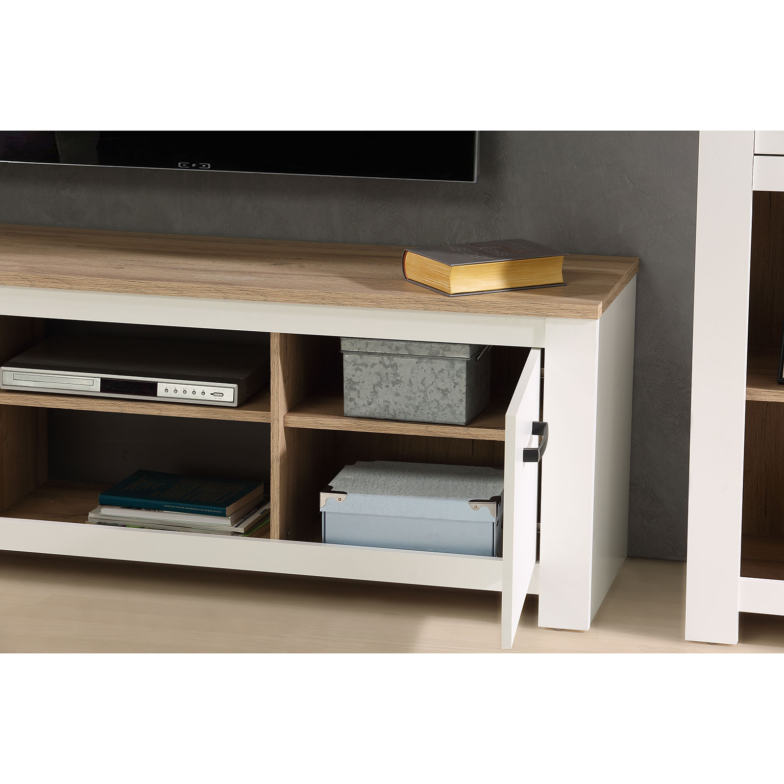 TV-Lowboard - weiß - Bianco Eiche - 161 cm