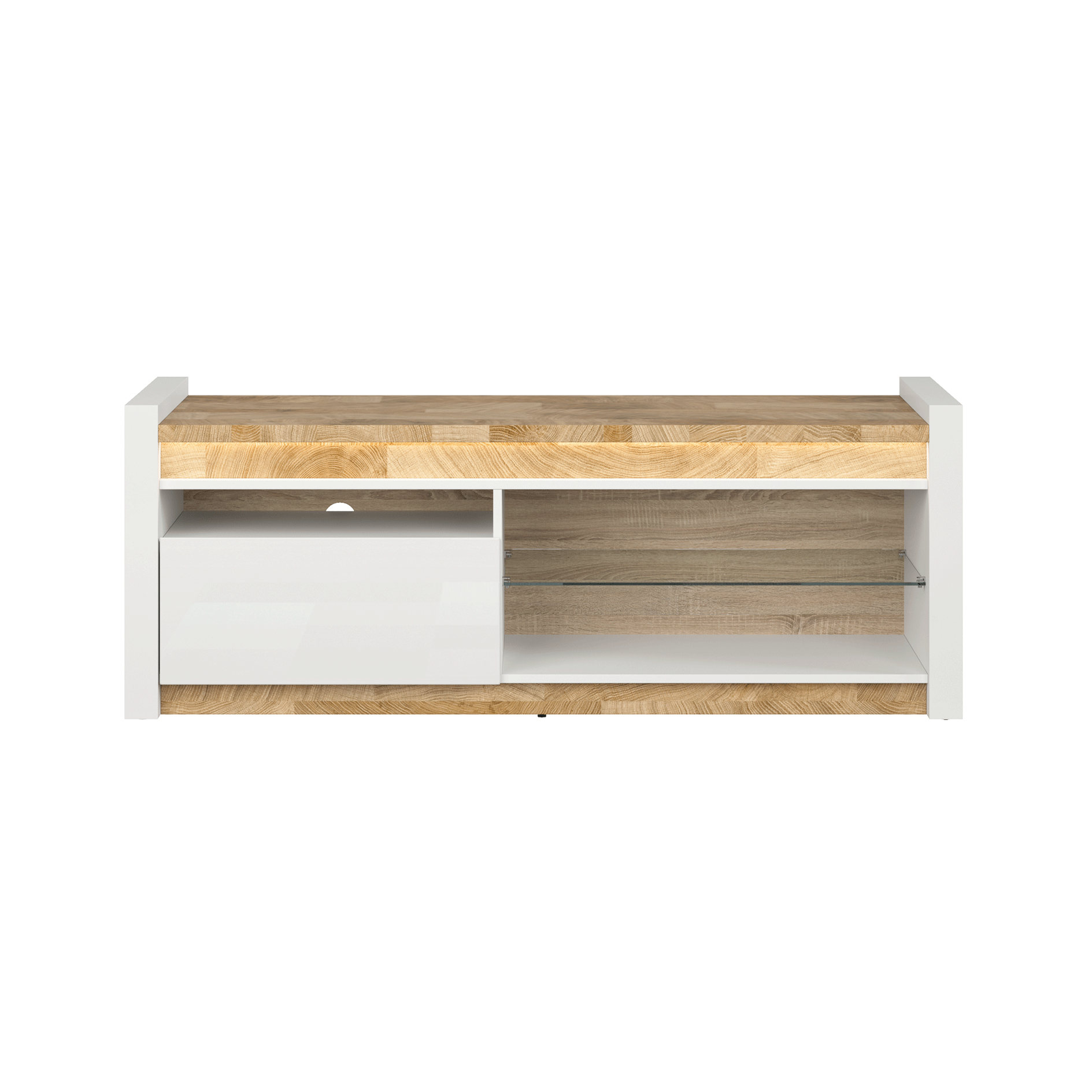 TV-Lowboard - weiß Hochglanz - LED-Beleuchtung - 147 cm breit