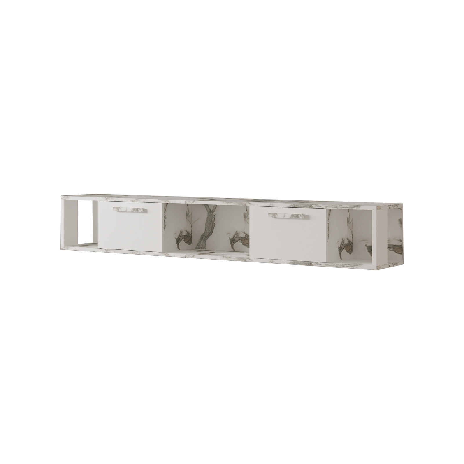 TV-Lowboard - weiß - Marmoroptik - hängend - 160 cm