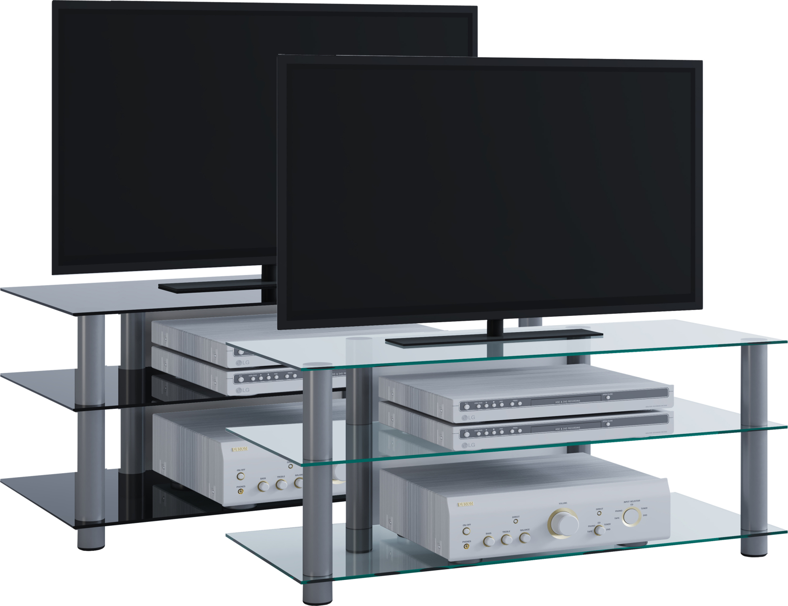 TV-Rack - silber-klar - 3 Glasböden - 110 cm breit