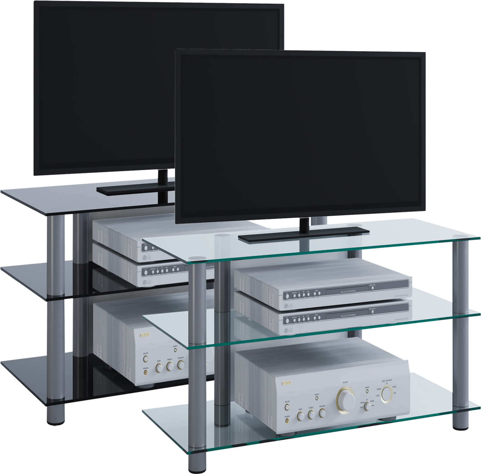 TV-Rack - silber - Klarglas - 59 cm breit