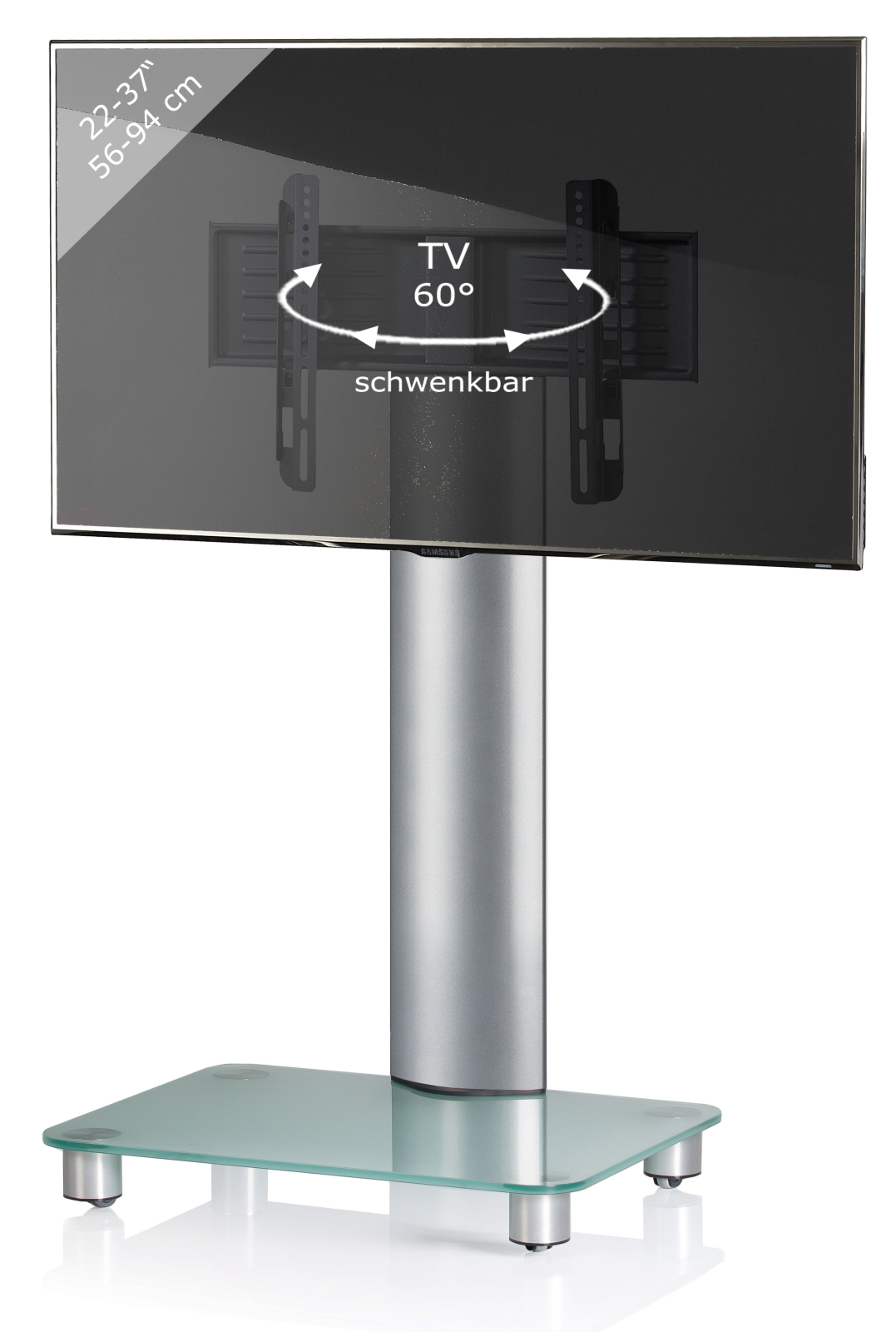 TV-Rack - silber - Mattglas - schwenkbar - für 22-37 Zoll - 60 cm breit