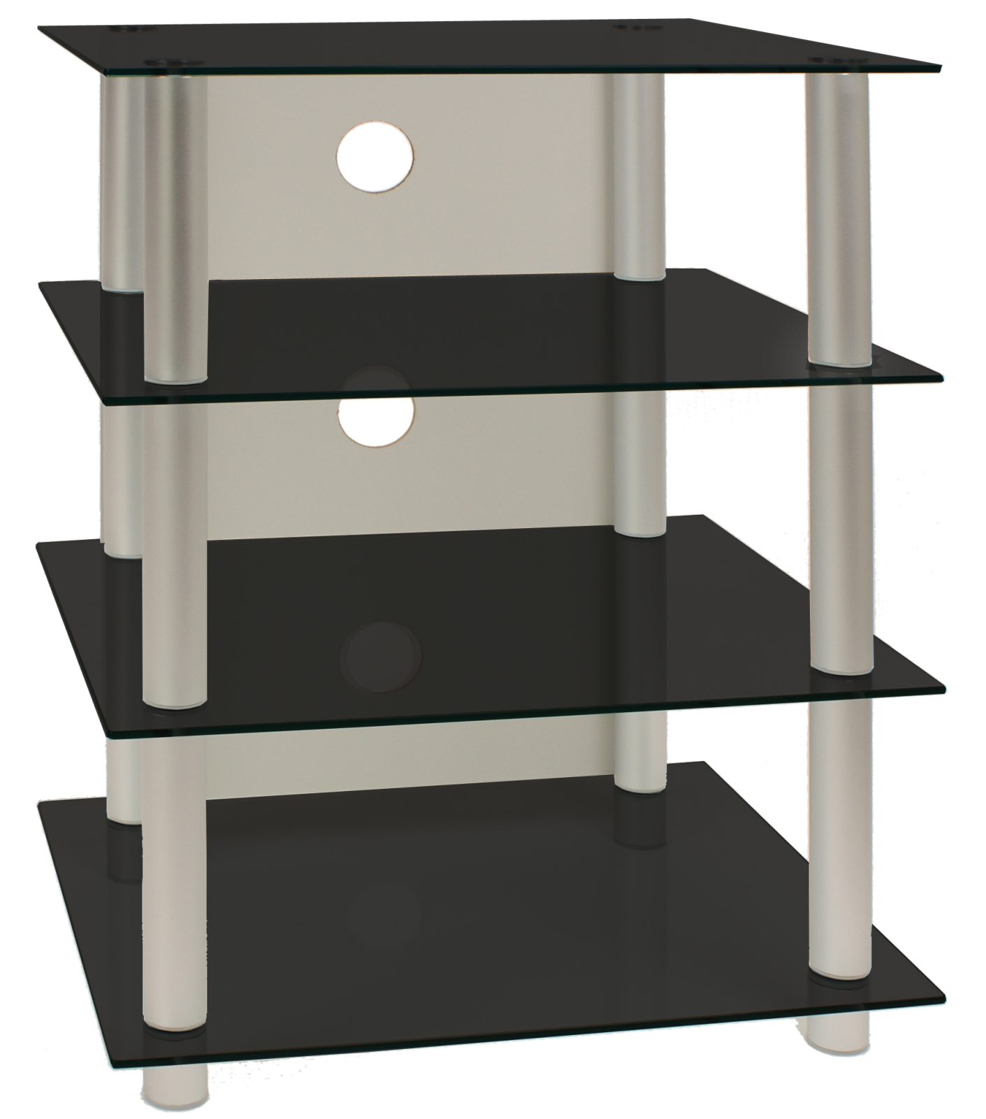 TV-Rack - silber-schwarz - 4 Glasböden - 54 cm breit