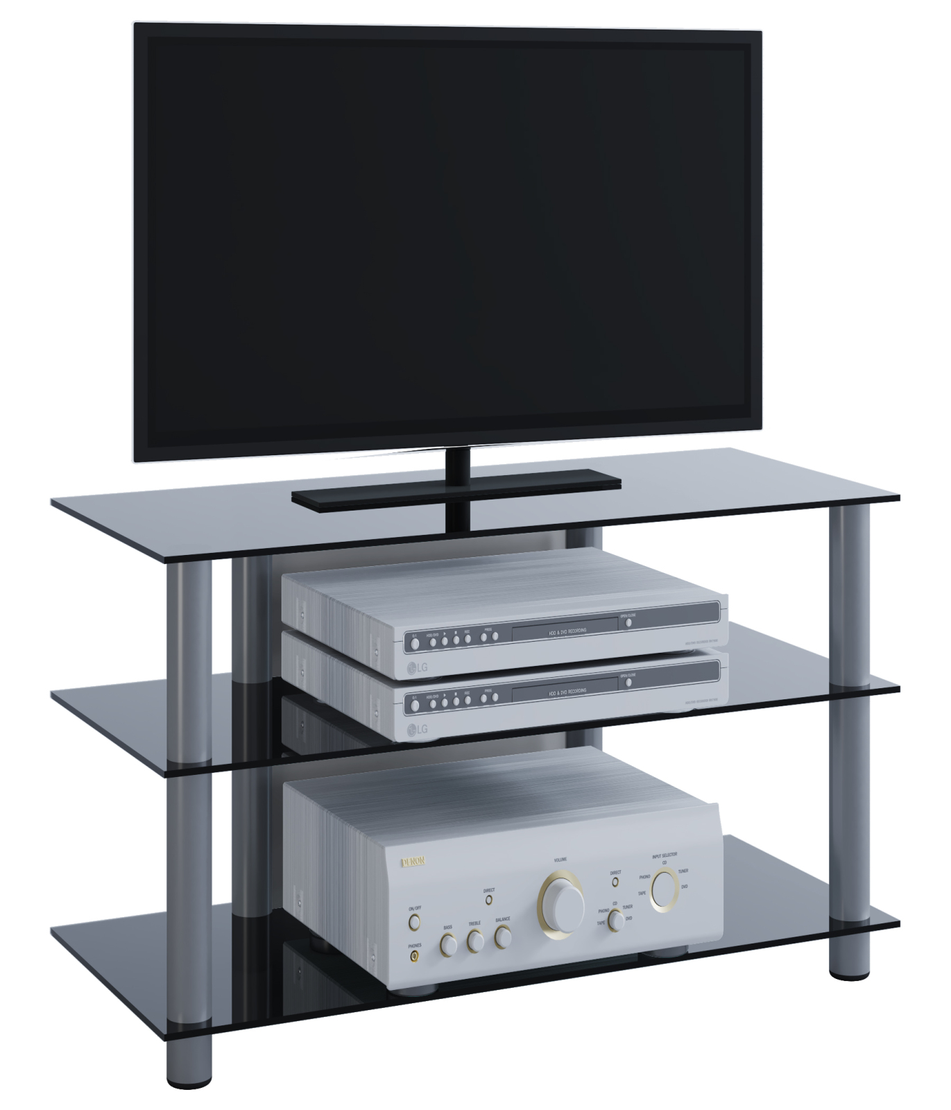 TV-Rack - silber - Schwarzglas - 59 cm breit