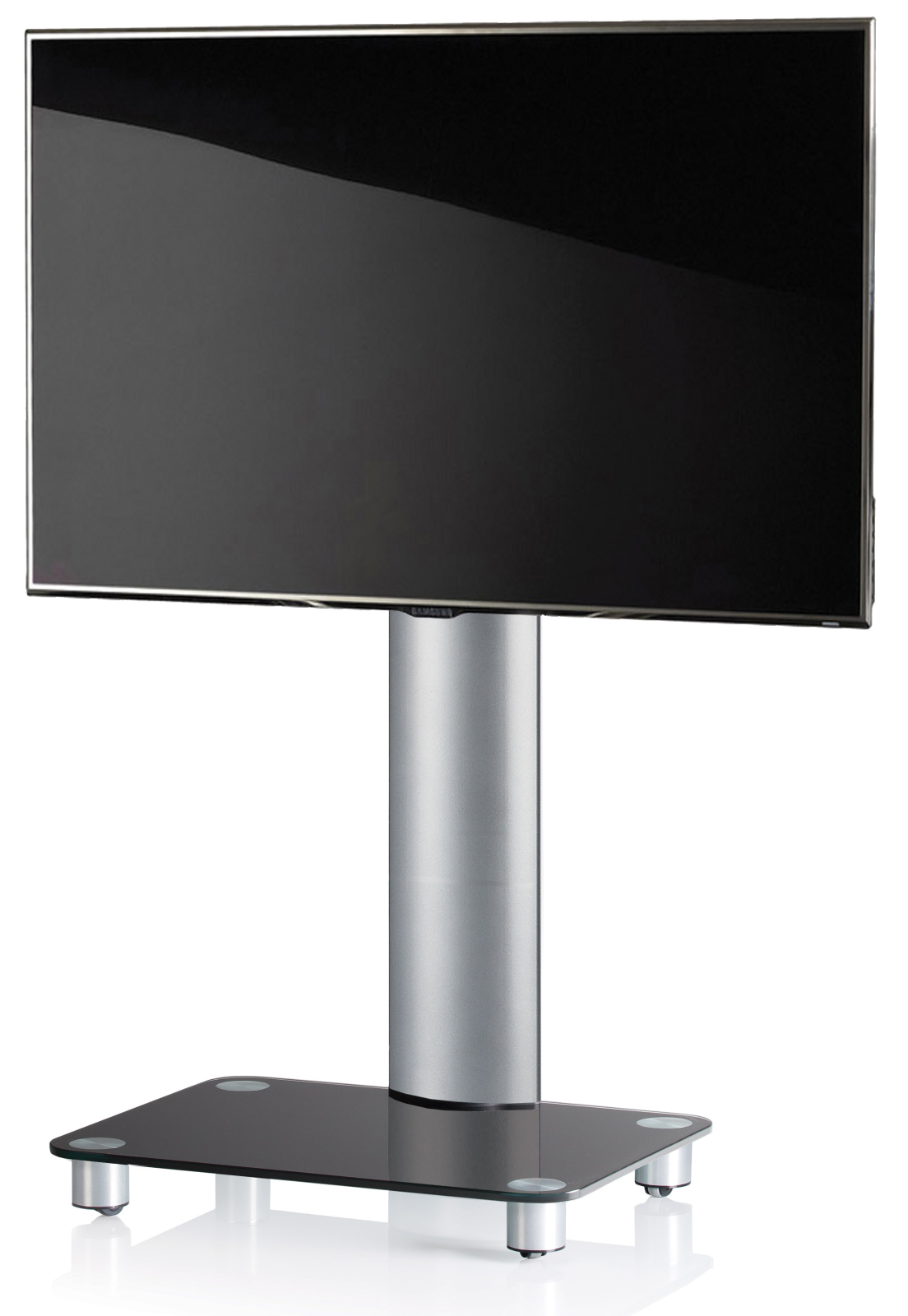 TV-Rack - silber - Schwarzglas - schwenkbar - für 32-70 Zoll - 60 cm breit