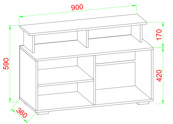 TV-Schrank BALANISA - weiß - 5 Fächer - 59x90x36 cm