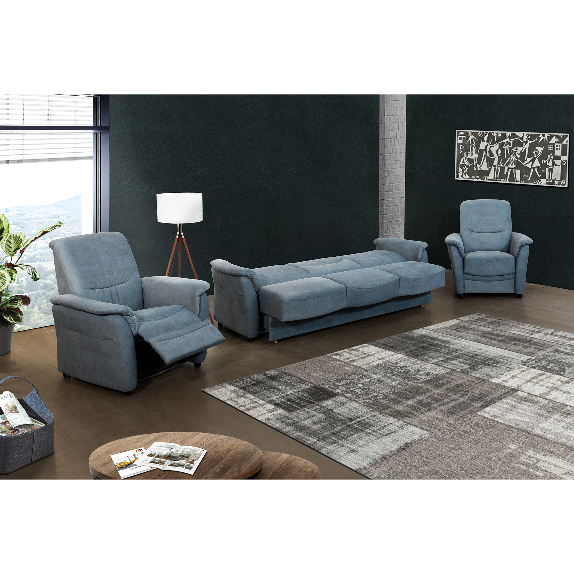 TV-Sessel - middle blue - Microfaser - manuell verstellbar