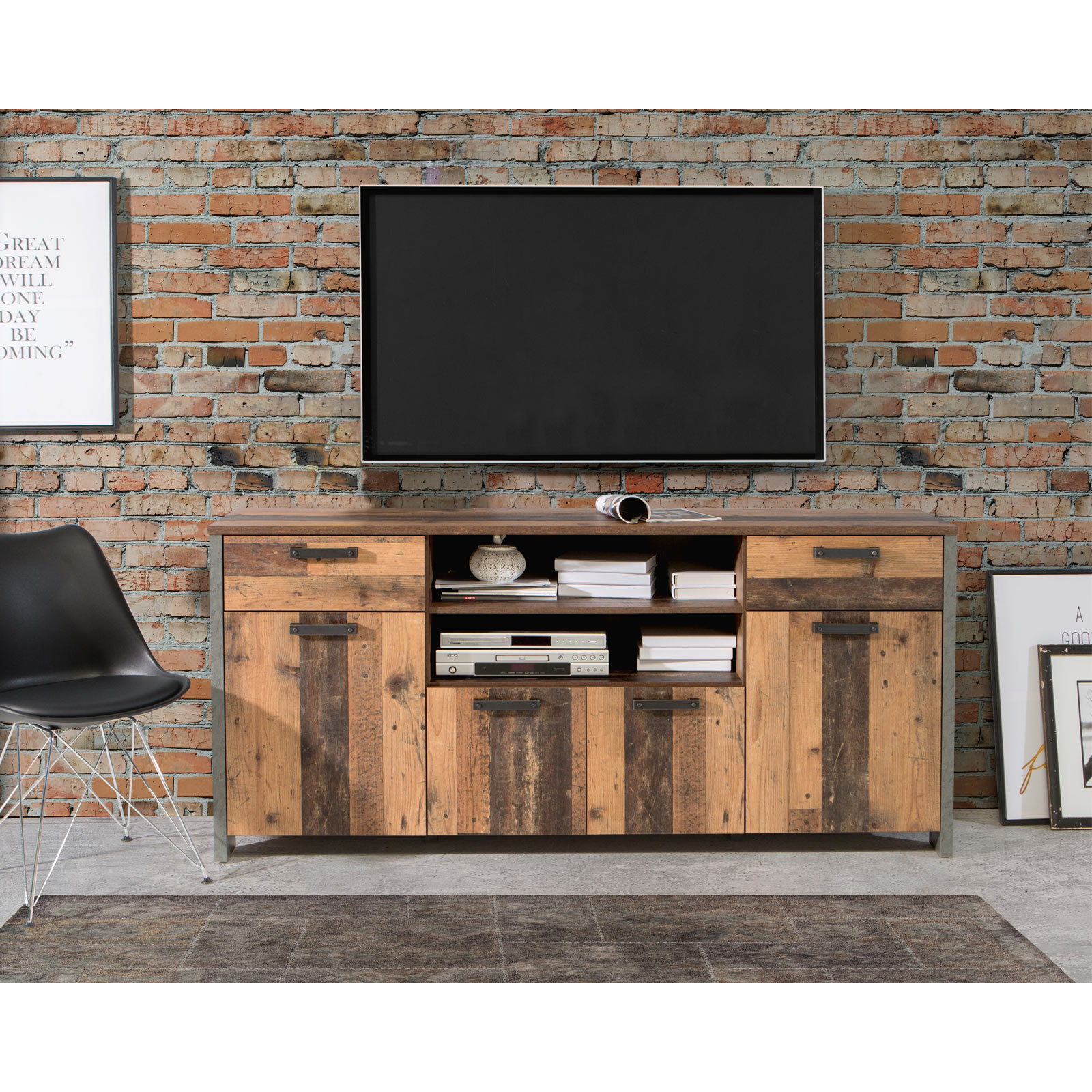TV-Sideboard - Old Wood Vintage - Beton-Optik - 186 cm