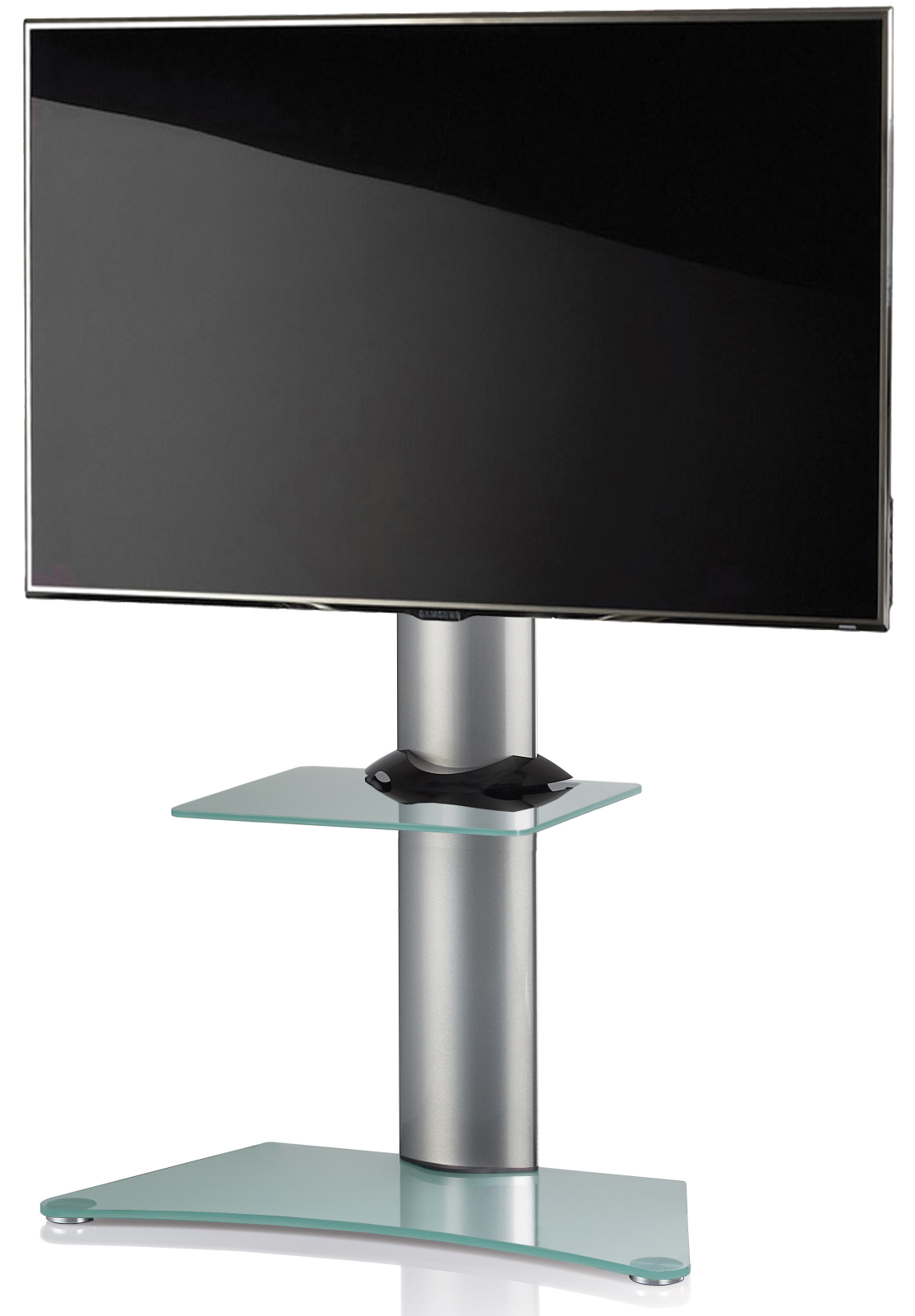 TV-Standfuß ZENTAL - silber - Mattglas - mit Ablage