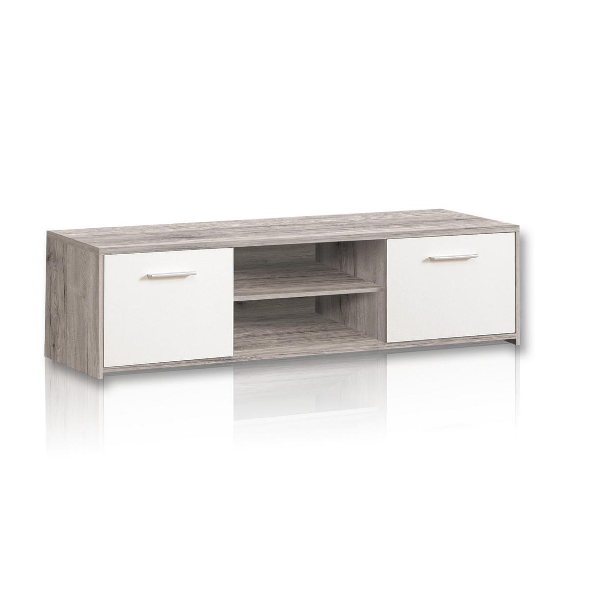 TV-Unterschrank - Sandeiche - weiß - 136 cm breit