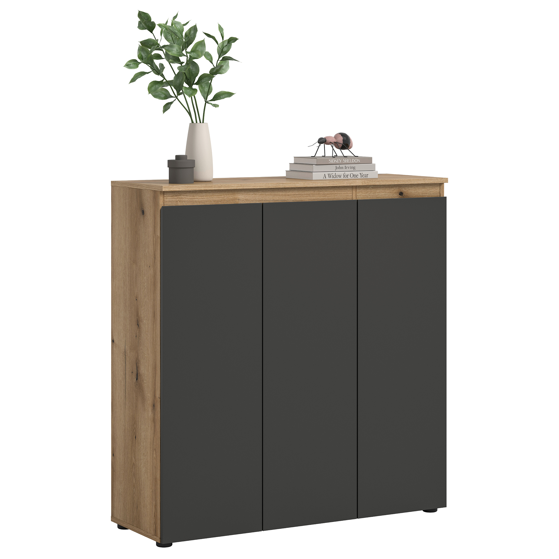 Universalschrank SCARPA - anthrazit - Evoke Oak - 3 Türen - 105 cm breit