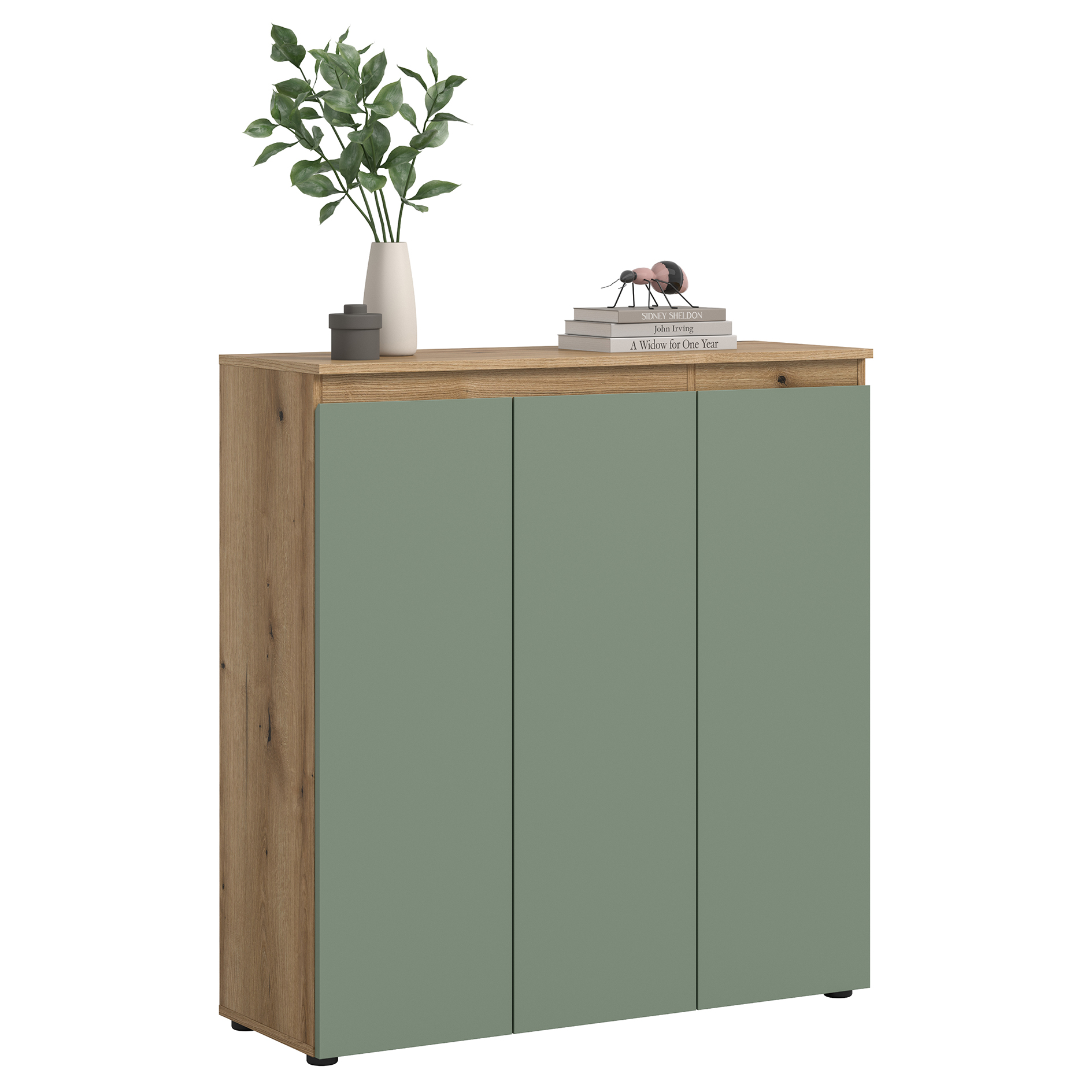 Universalschrank SCARPA - Smoke Green - Evoke Oak - 3 Türen - 105 cm breit