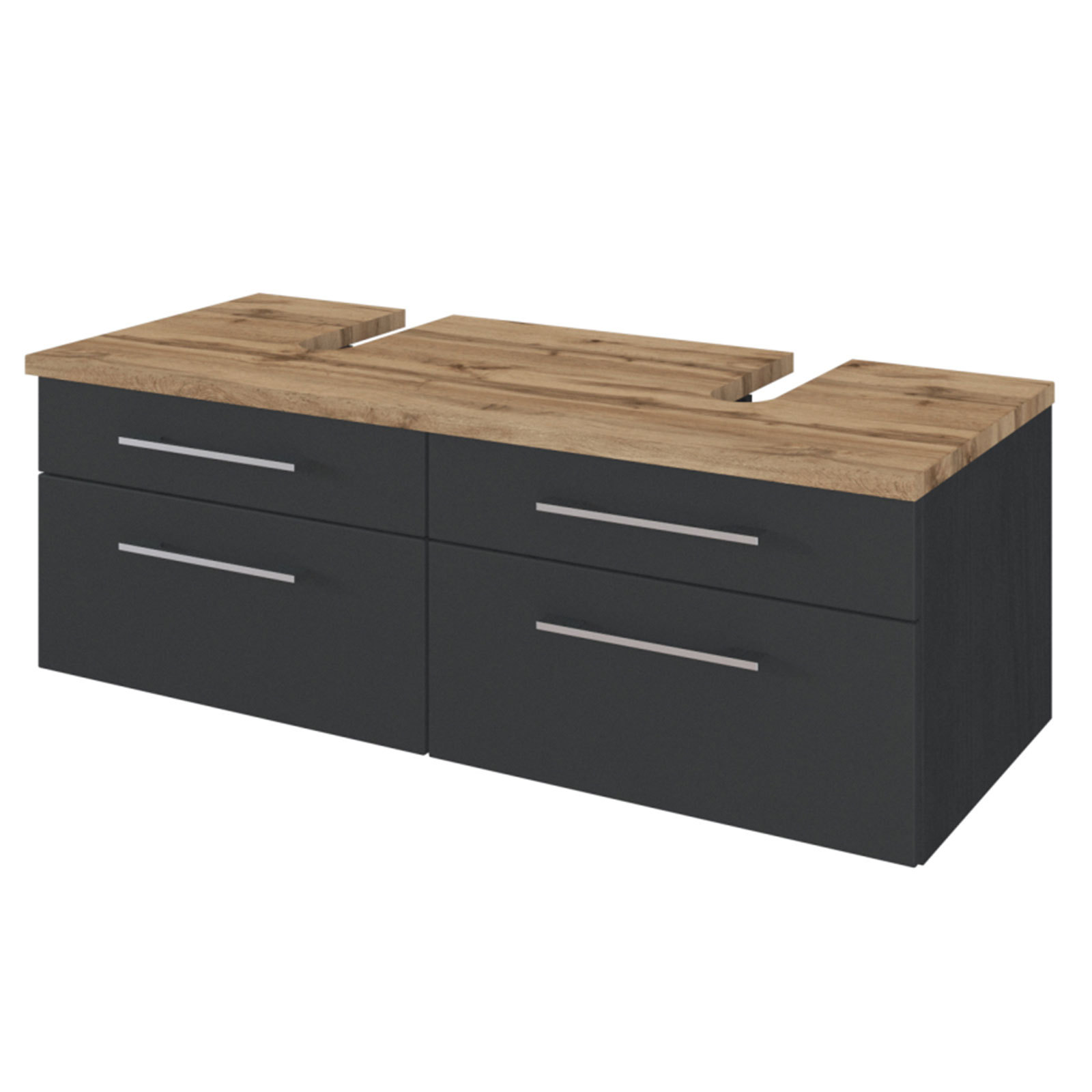 Unterbeckenschrank DAVOS - grau - Wotaneiche - 120 cm breit - für 2 Becken