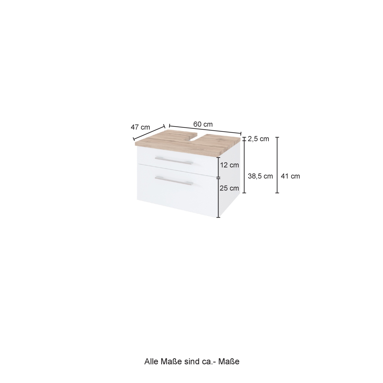 Unterbeckenschrank DAVOS - grau - Wotaneiche - 60 cm breit