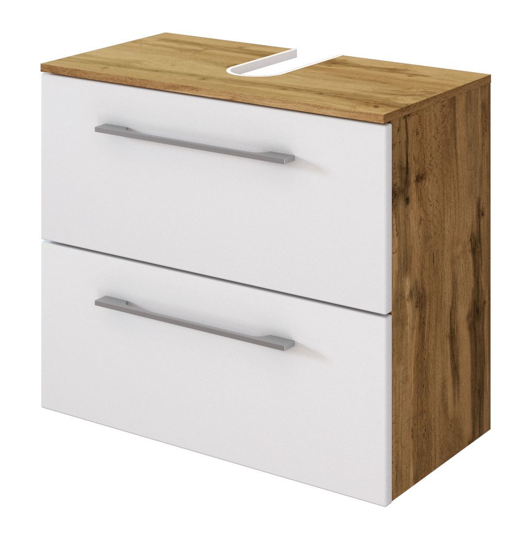 Unterbeckenschrank LIVORNO - weiß matt - Wotaneiche - 60 cm