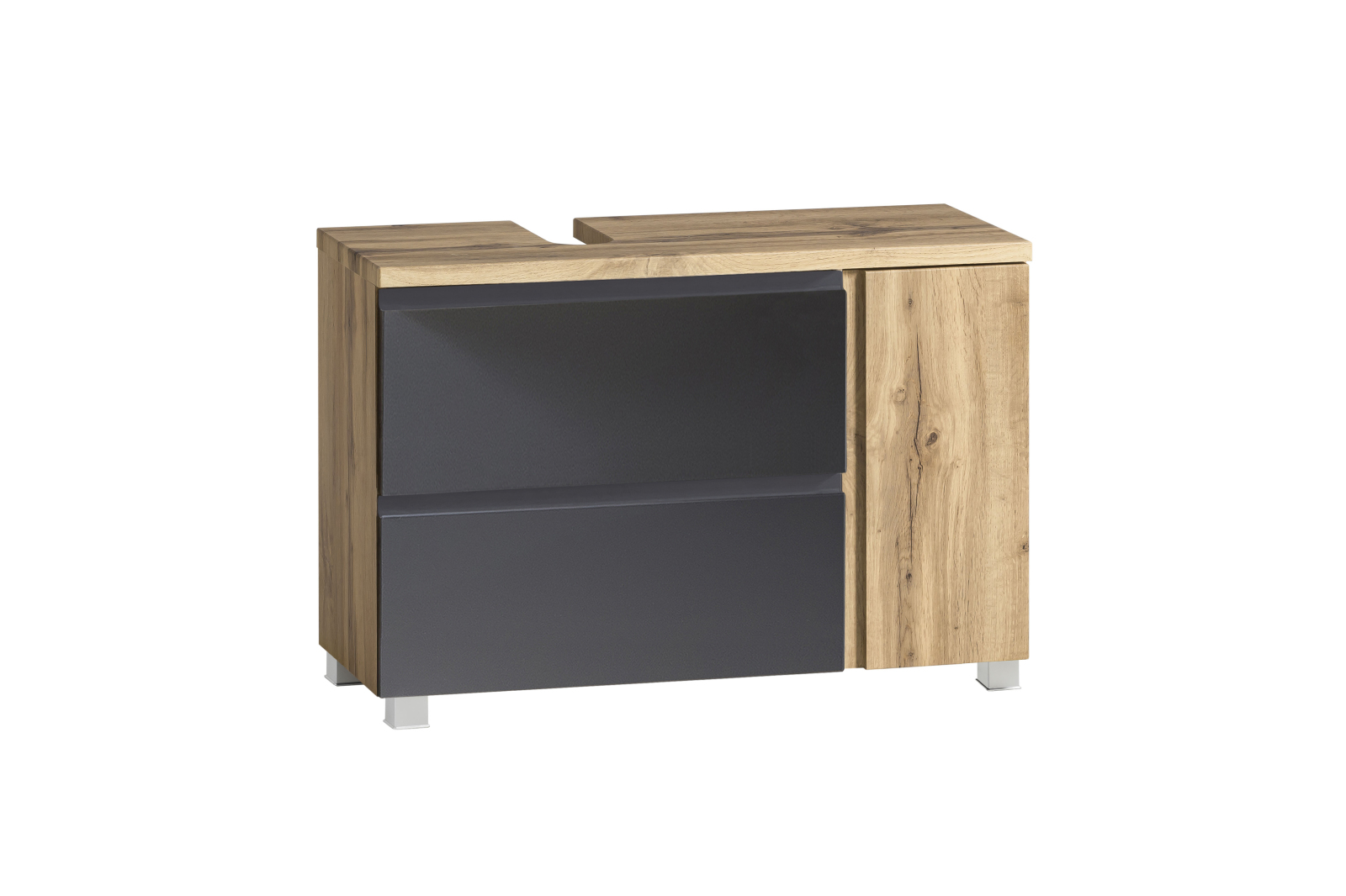 Unterbeckenschrank - Wotaneiche - grau matt - Tür rechts - 85 cm