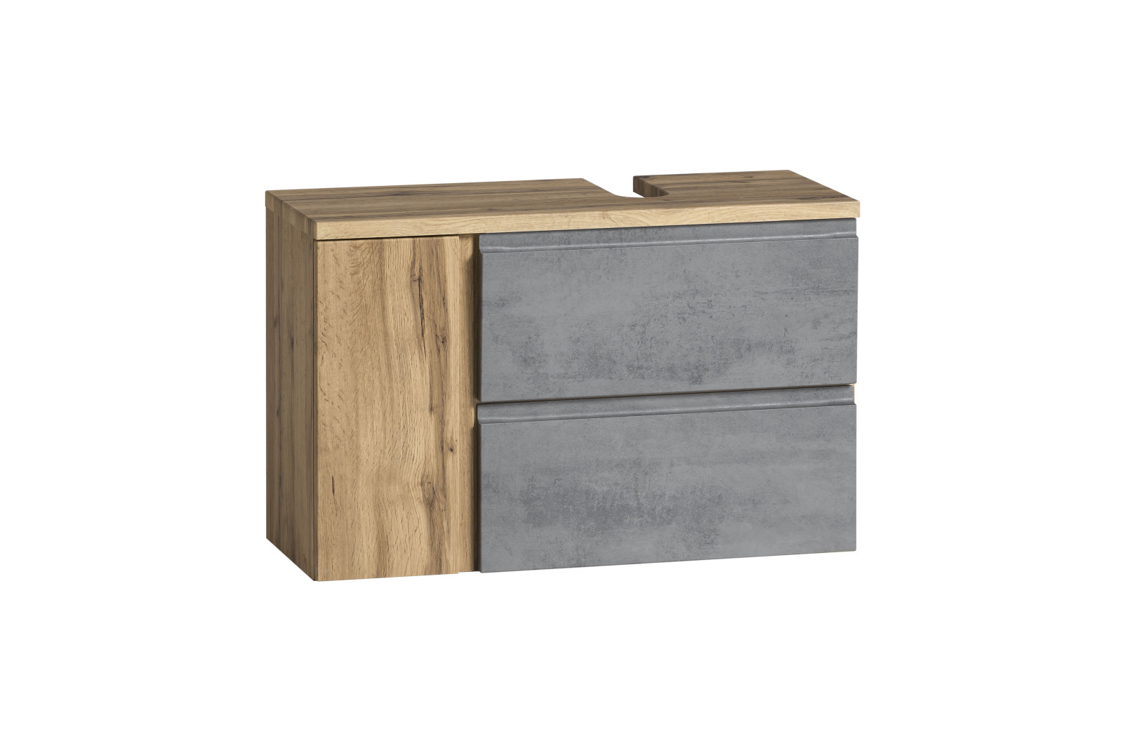 Unterbeckenschrank - Wotaneiche - Oxid Beton - Tür links - 85 cm