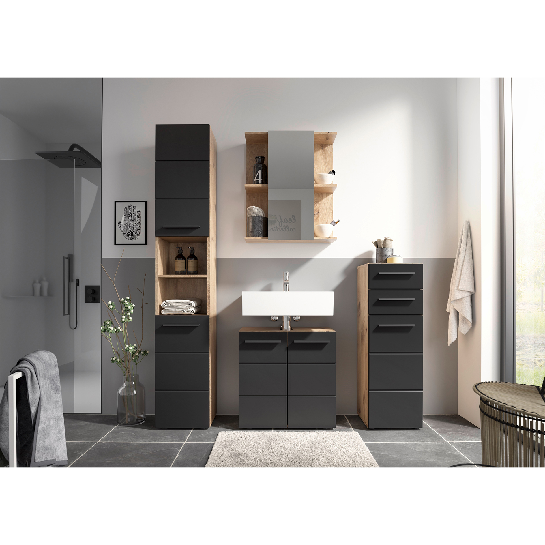 Unterschrank - Viking Oak - schwarz - 104 cm hoch