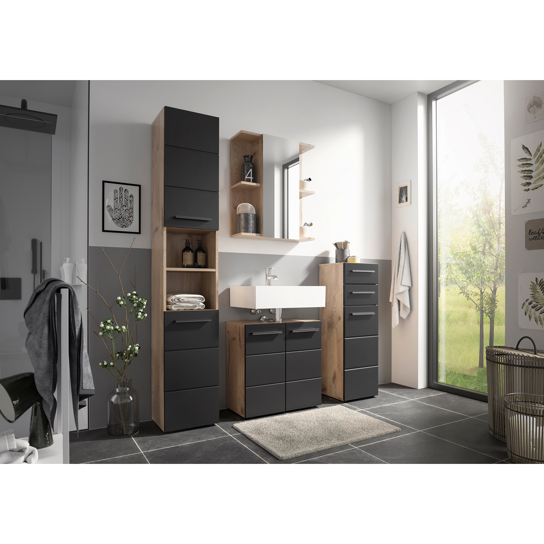Unterschrank - Viking Oak - schwarz - 104 cm hoch