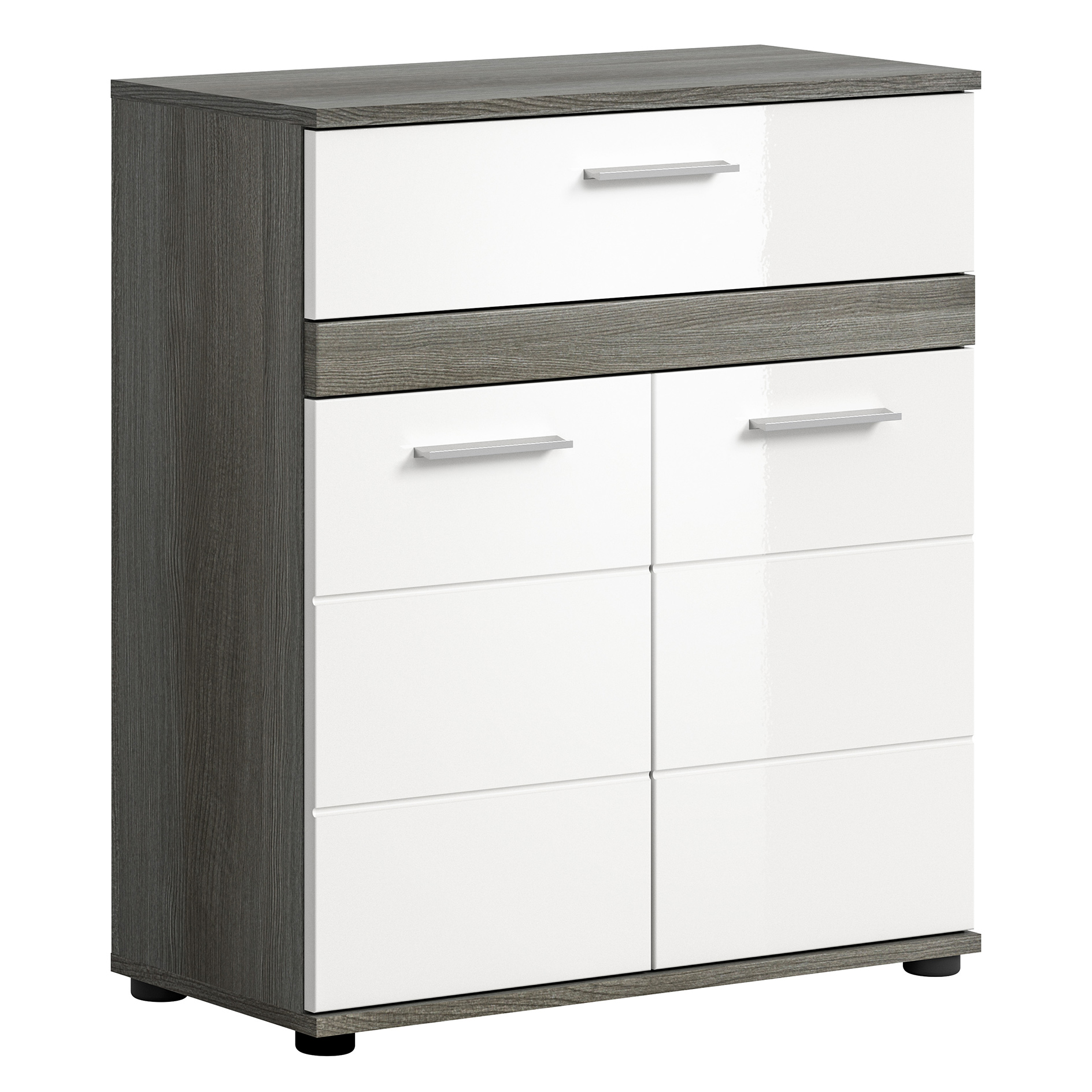 Unterschrank - weiß Hochglanz - Rauchsilber - 71 cm