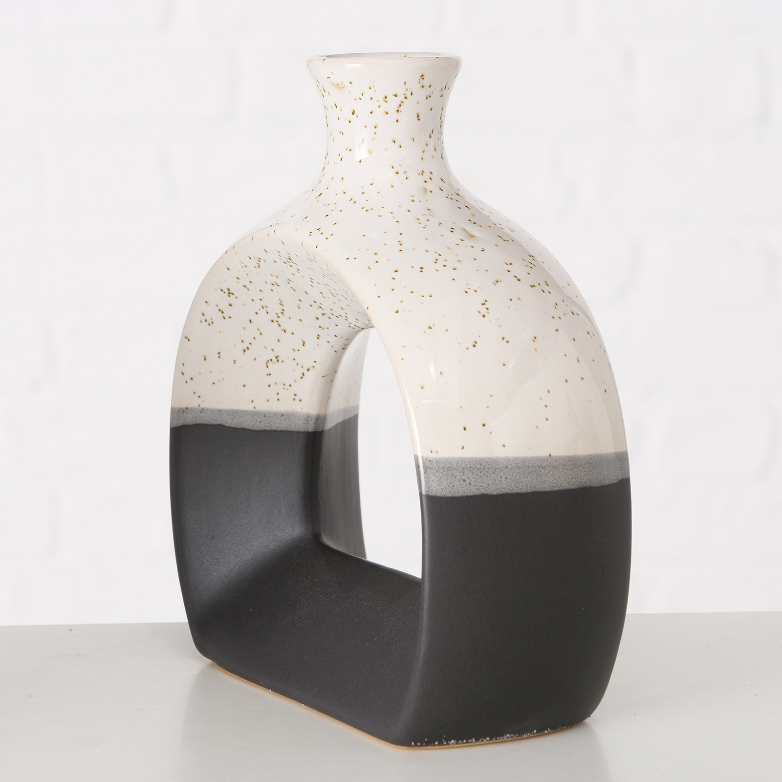 Vase - schwarz-weiß - Steingut