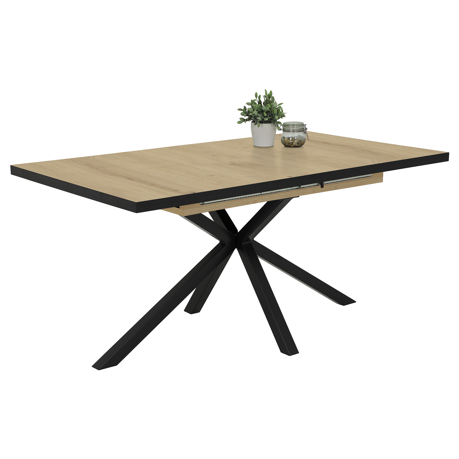 Vierfußtisch - Artisan Eiche - schwarz - ausziehbar