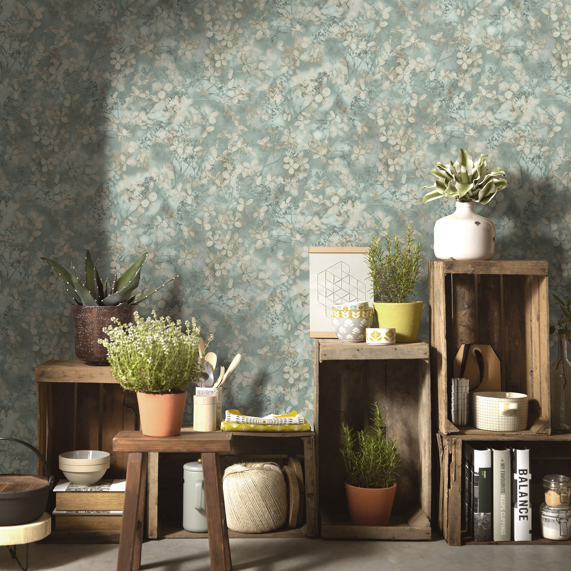 Viestapete - grün-beige - Blumen - 10 Meter